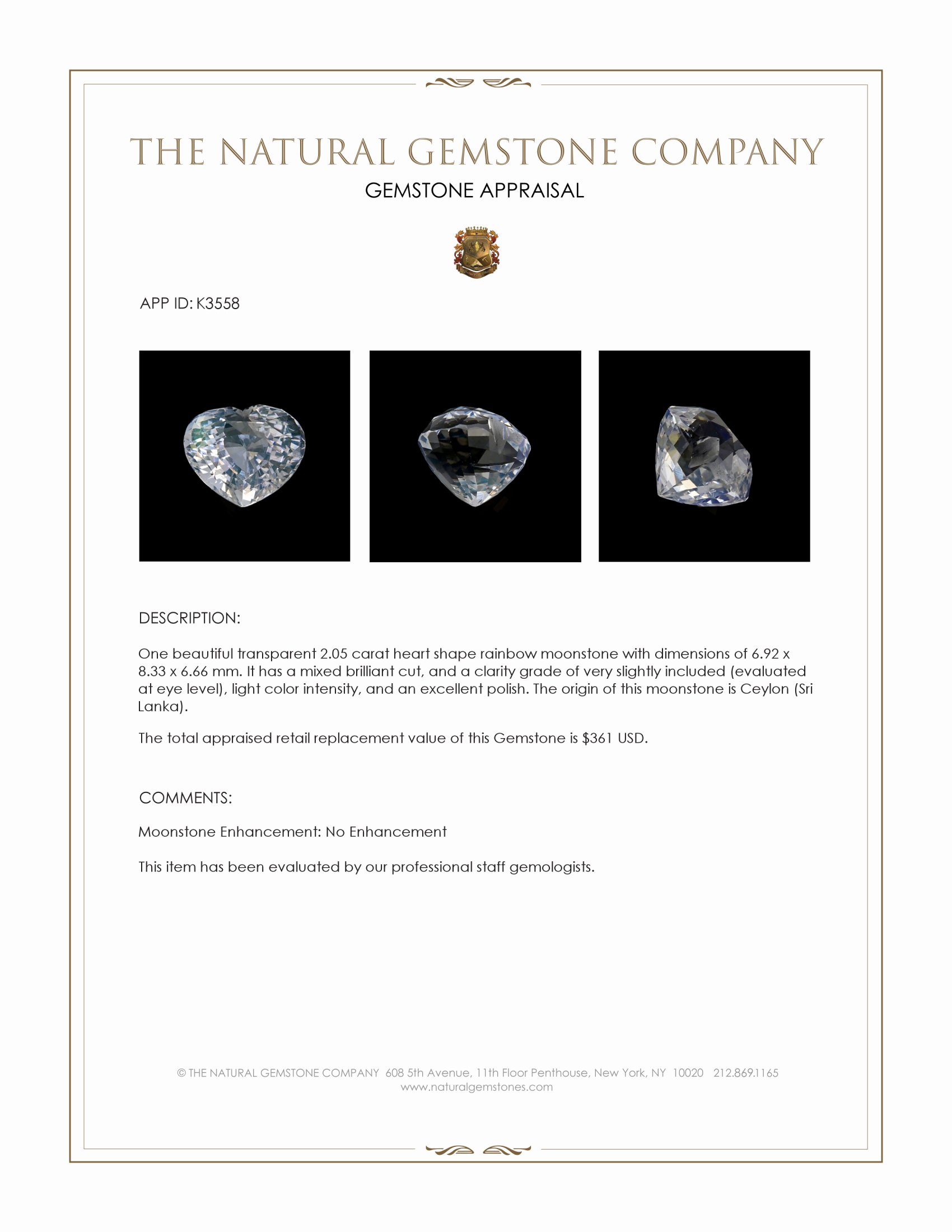 2.05 Ct. Moonstone from Ceylon (Sri Lanka)