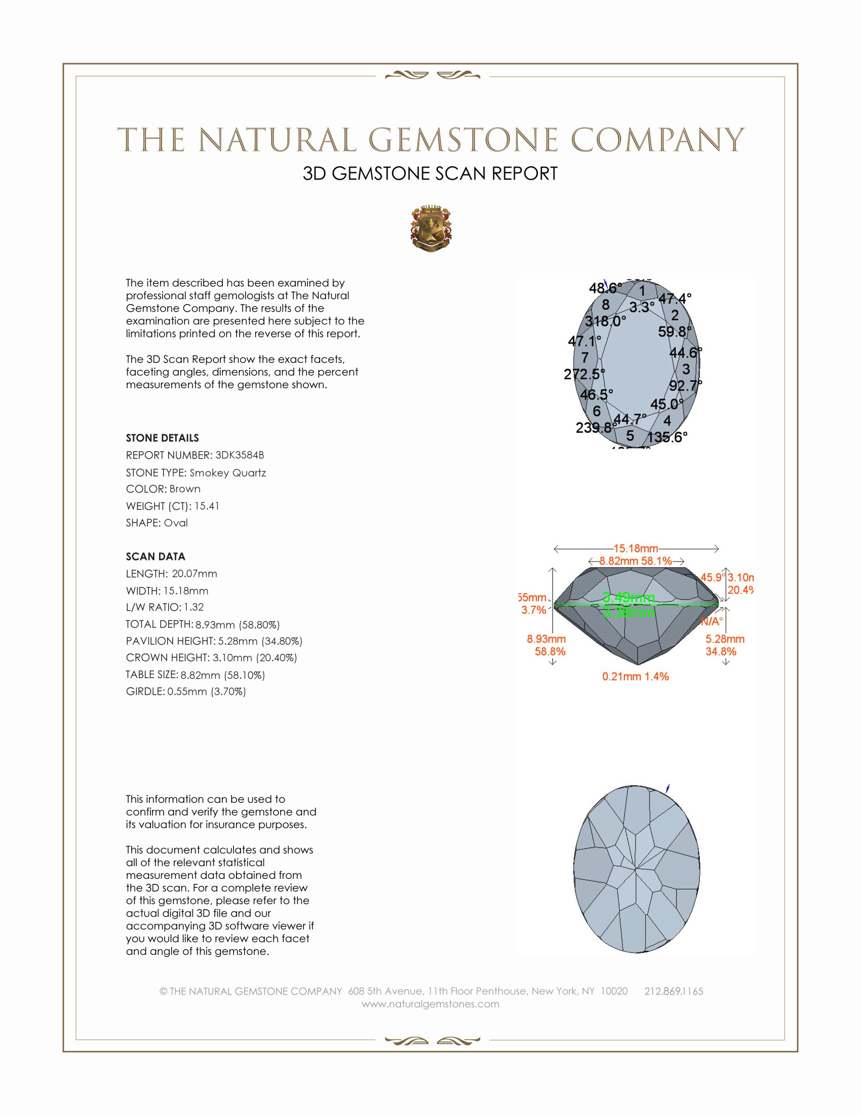 15.41 Ct. Brown Smokey Quartz from Brazil