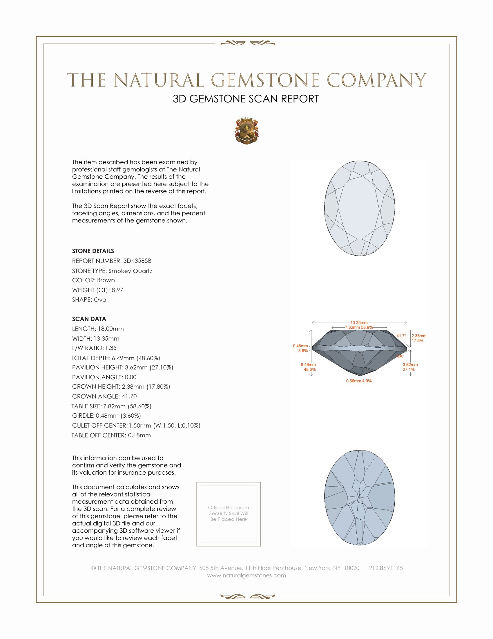 8.97 Ct. Smokey Quartz from Brazil