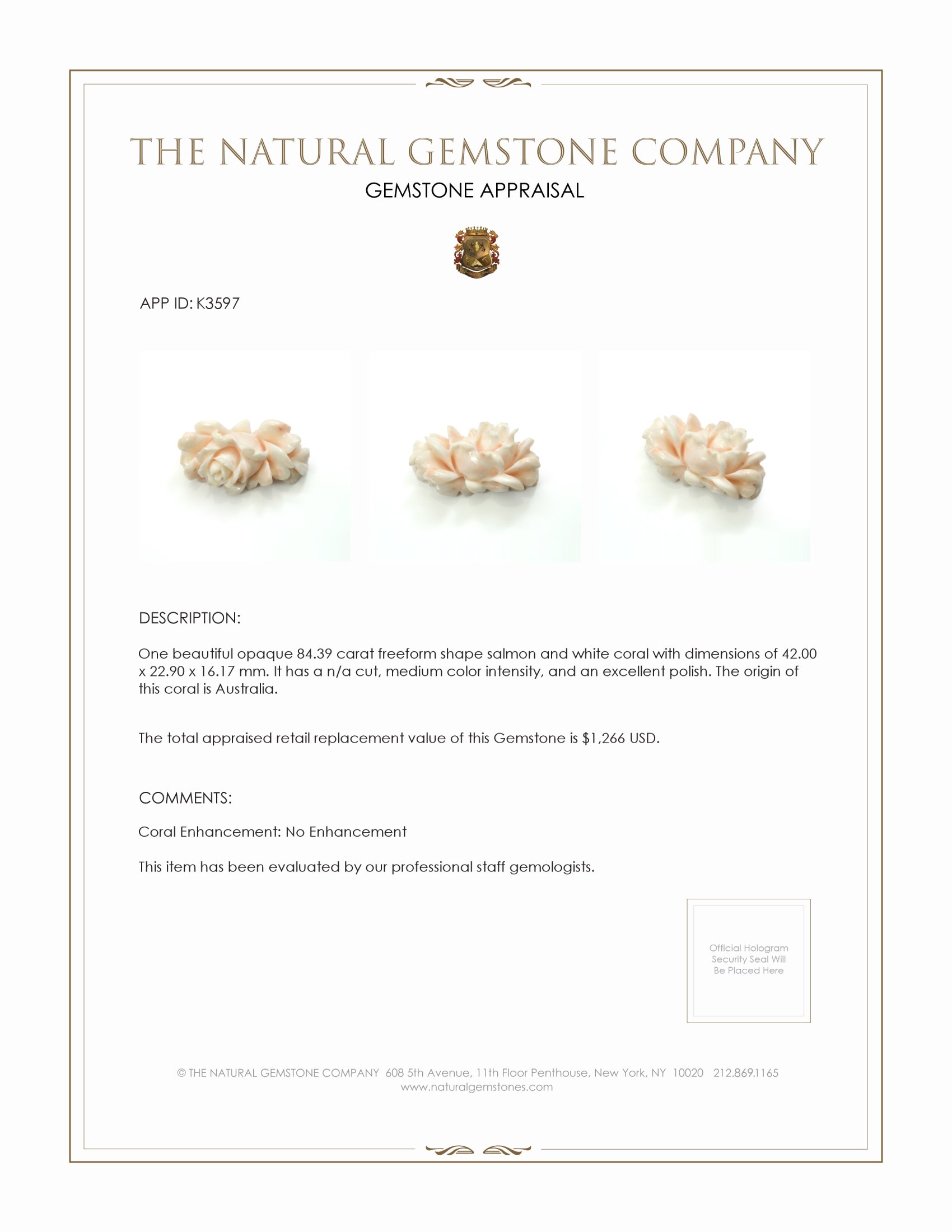 84.39 Ct. Coral from Australia