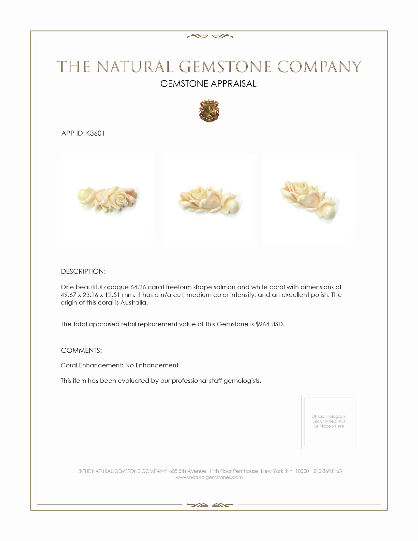 64.26 Ct. Coral from Australia