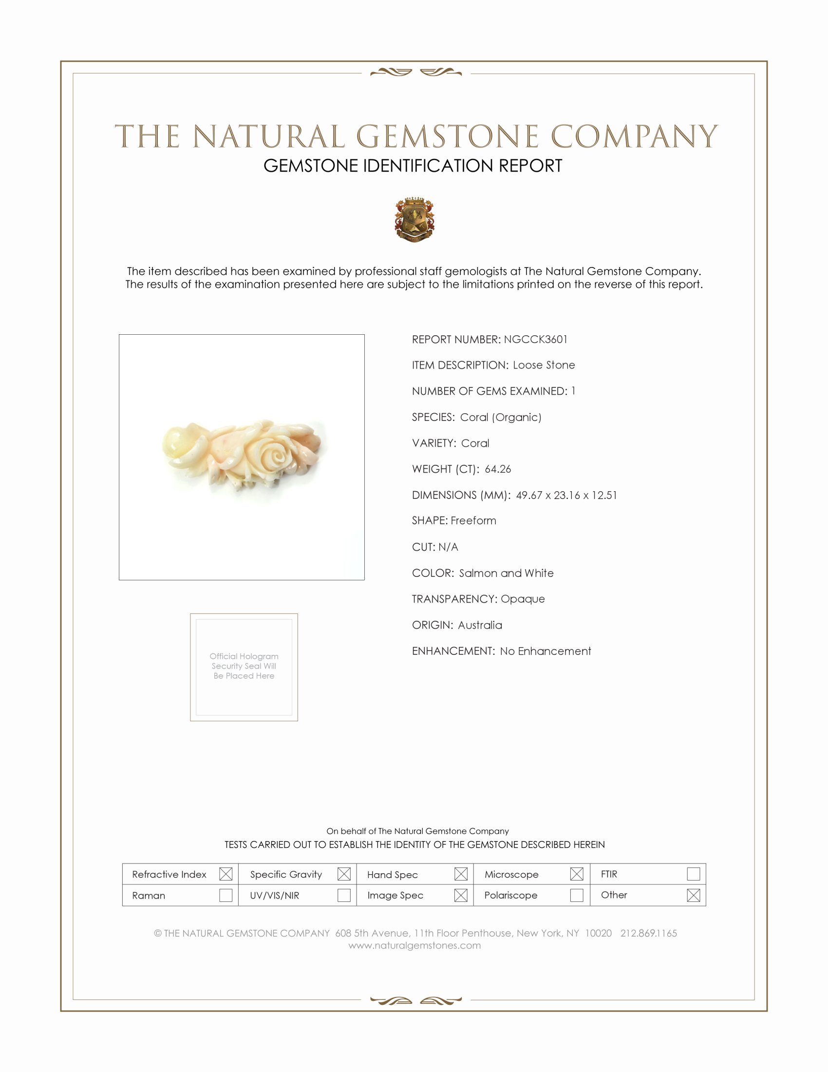 64.26 Ct. Coral from Australia