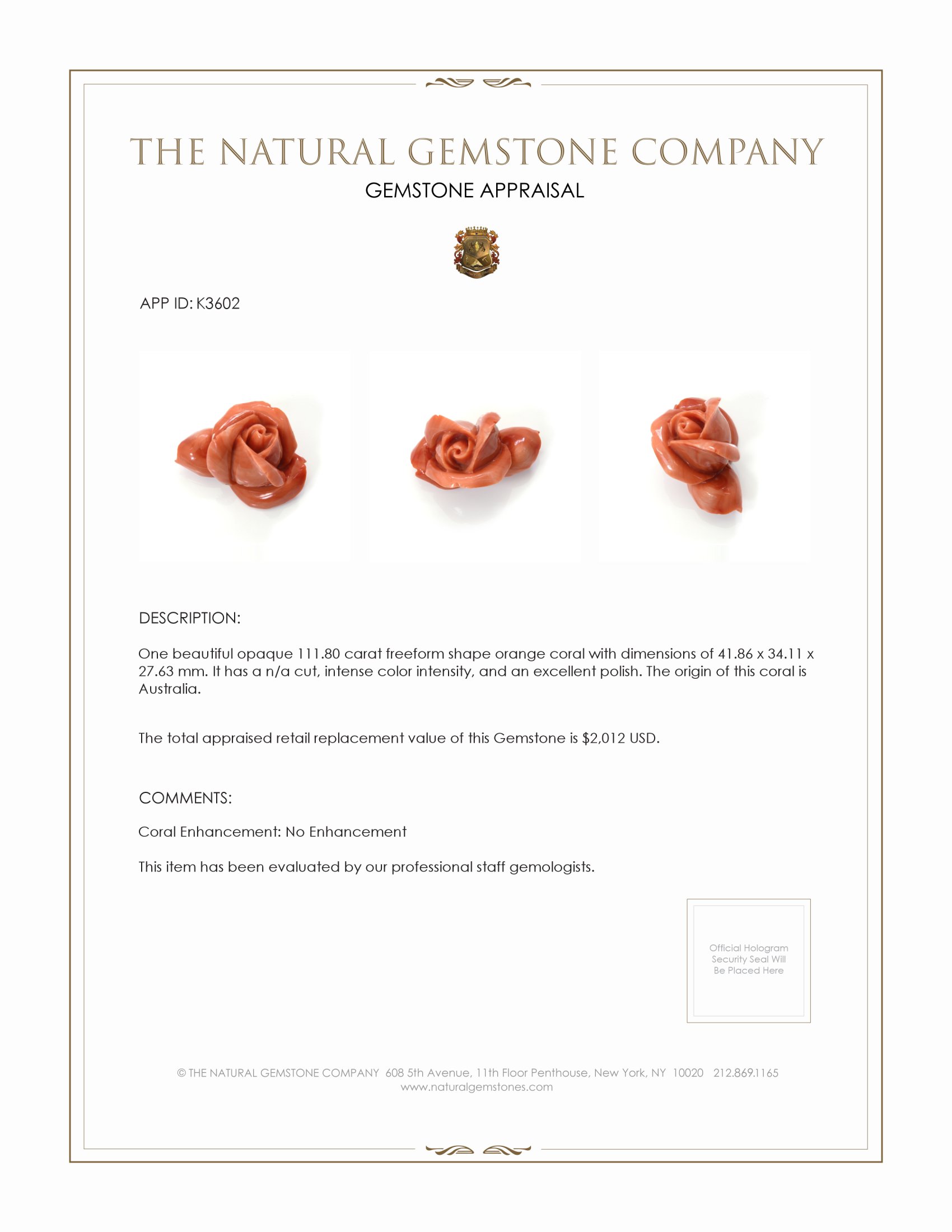 111.80 Ct. Coral from Australia