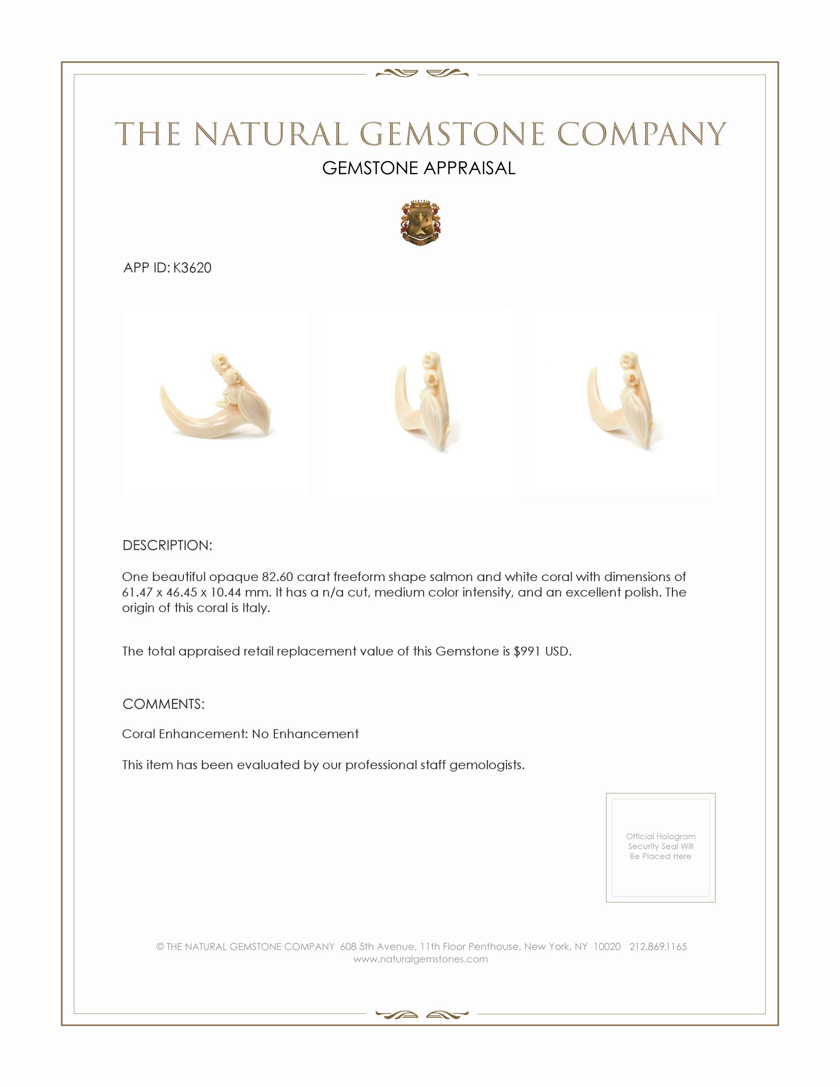 82.60 Ct. Coral from Italy