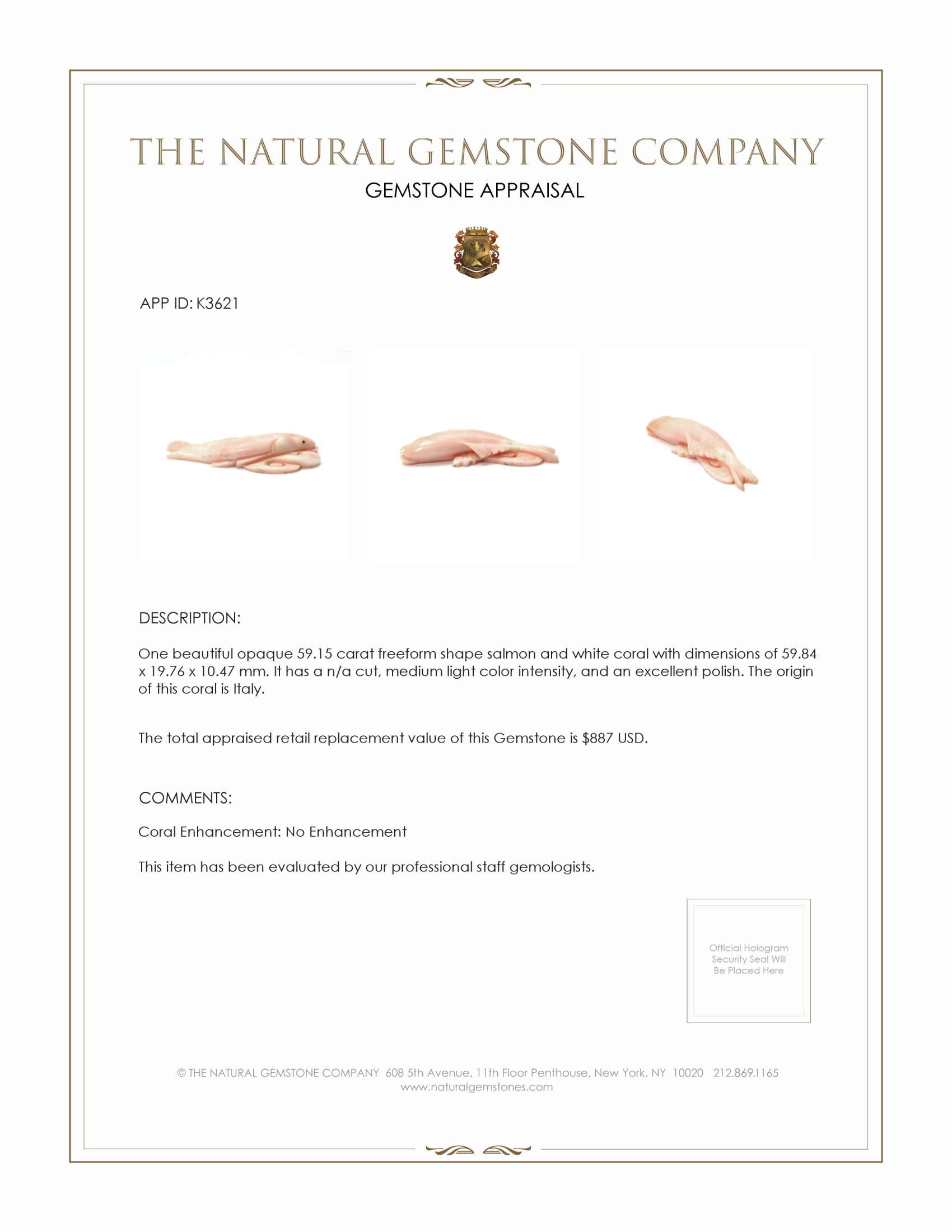 59.15 Ct. Coral from Italy