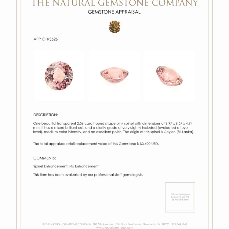 2.56 Ct. Spinel from Ceylon (Sri Lanka)