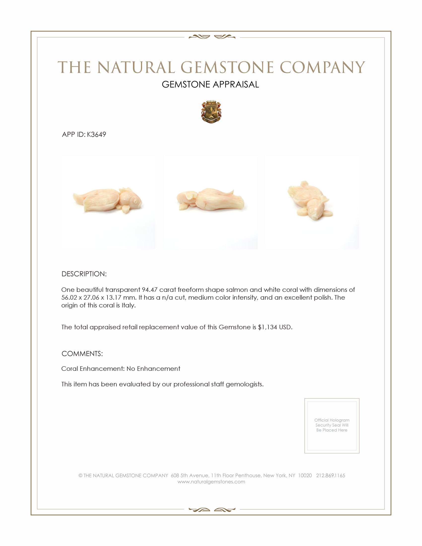 94.47 Ct. Coral from Italy