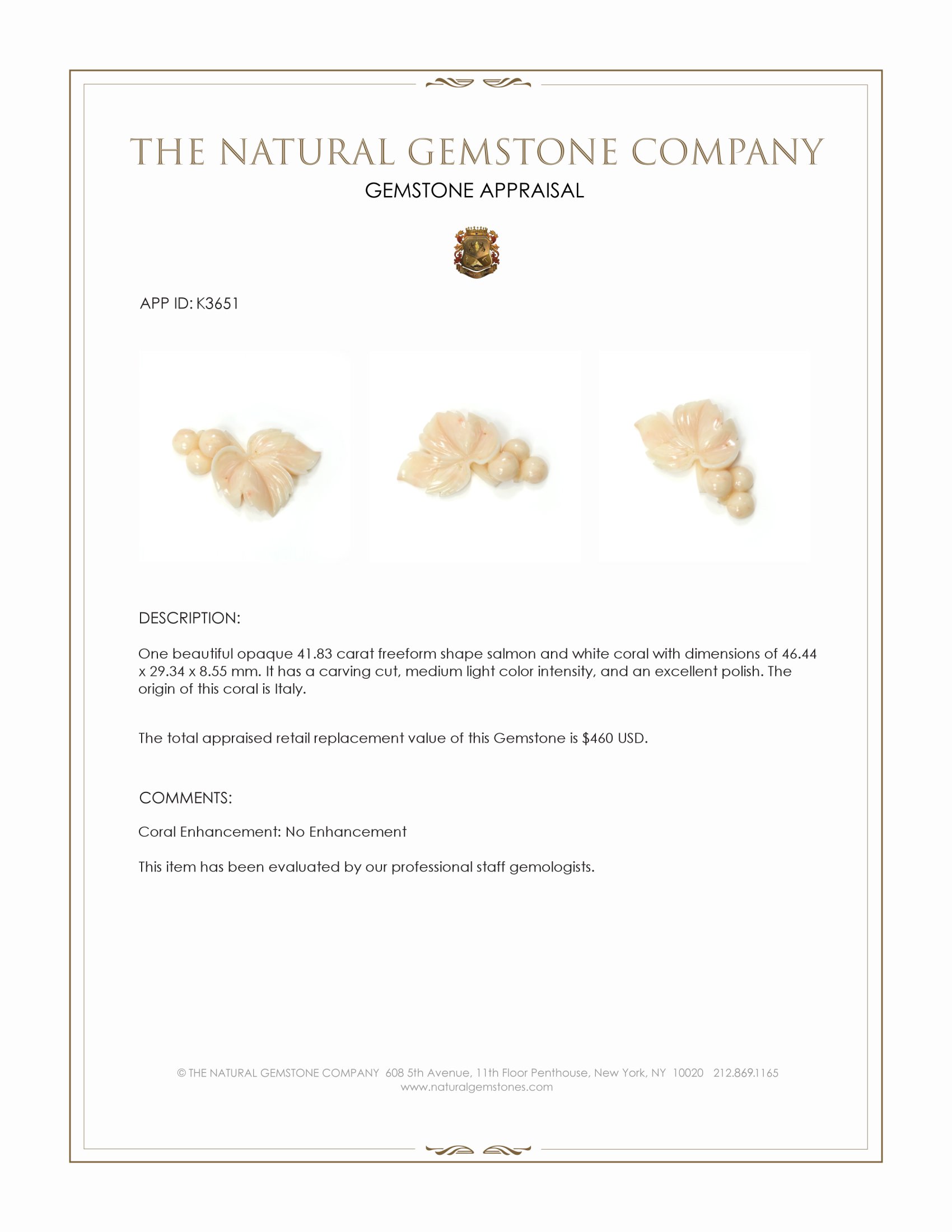 41.83 Ct. Coral from Italy