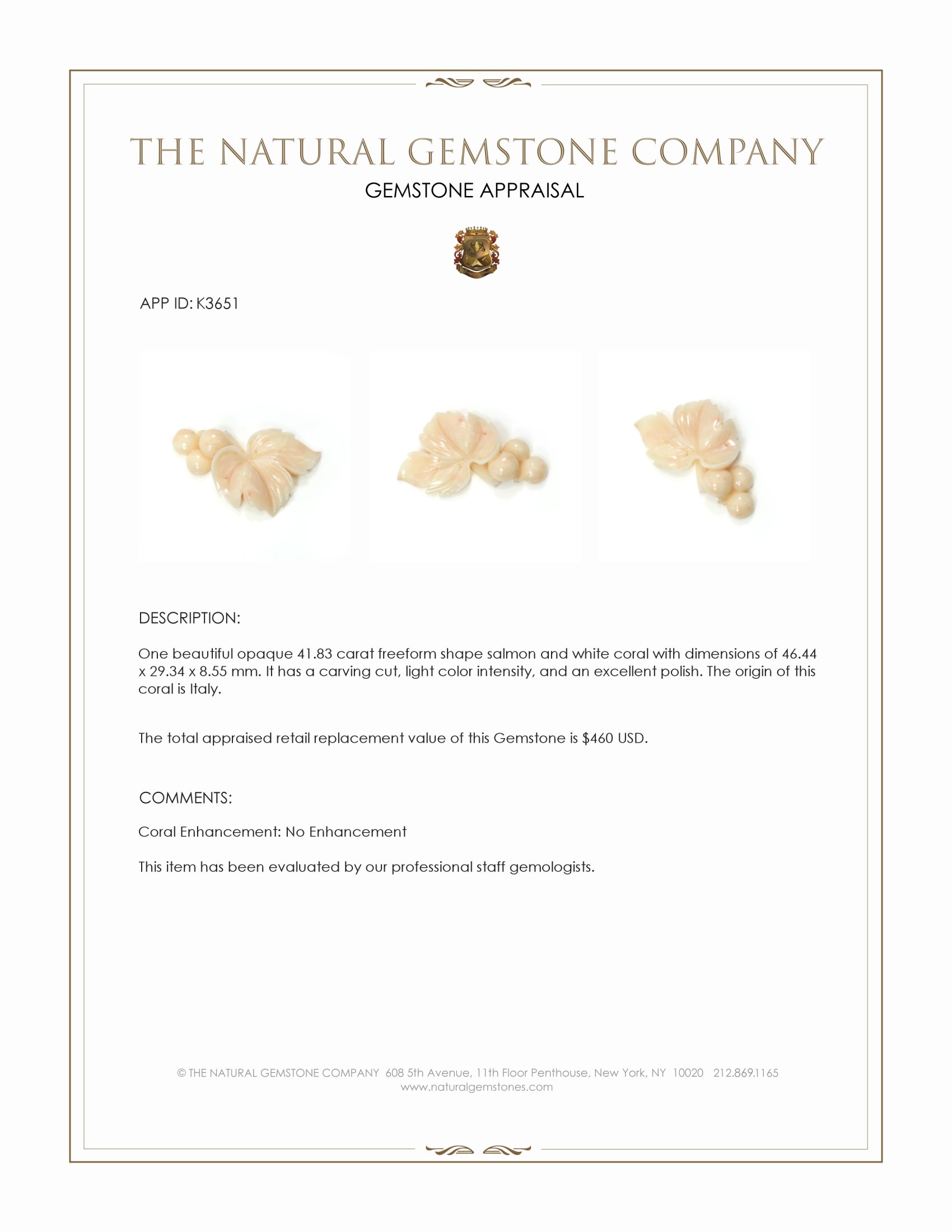 41.83 Ct. Coral from Italy