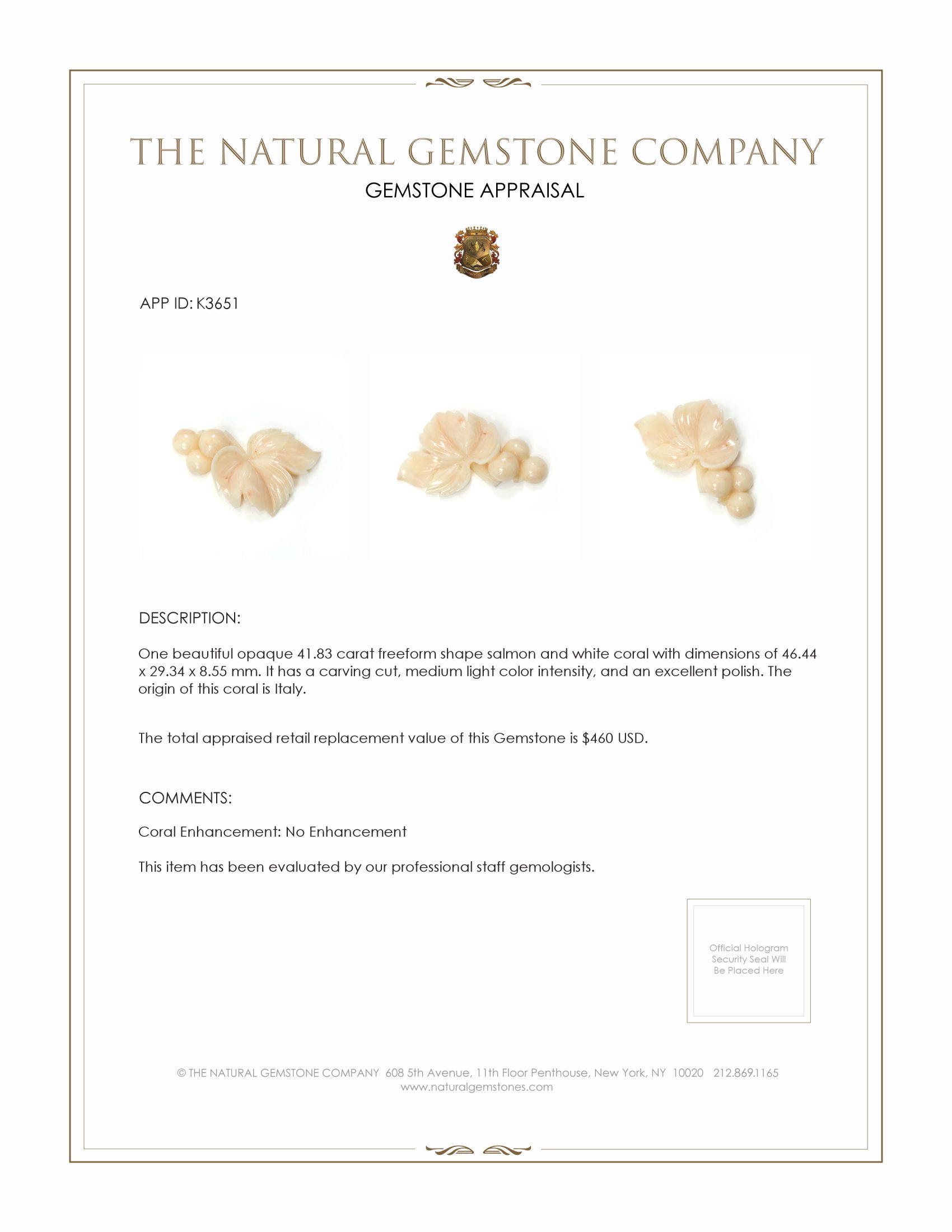 41.83 Ct. Coral from Italy