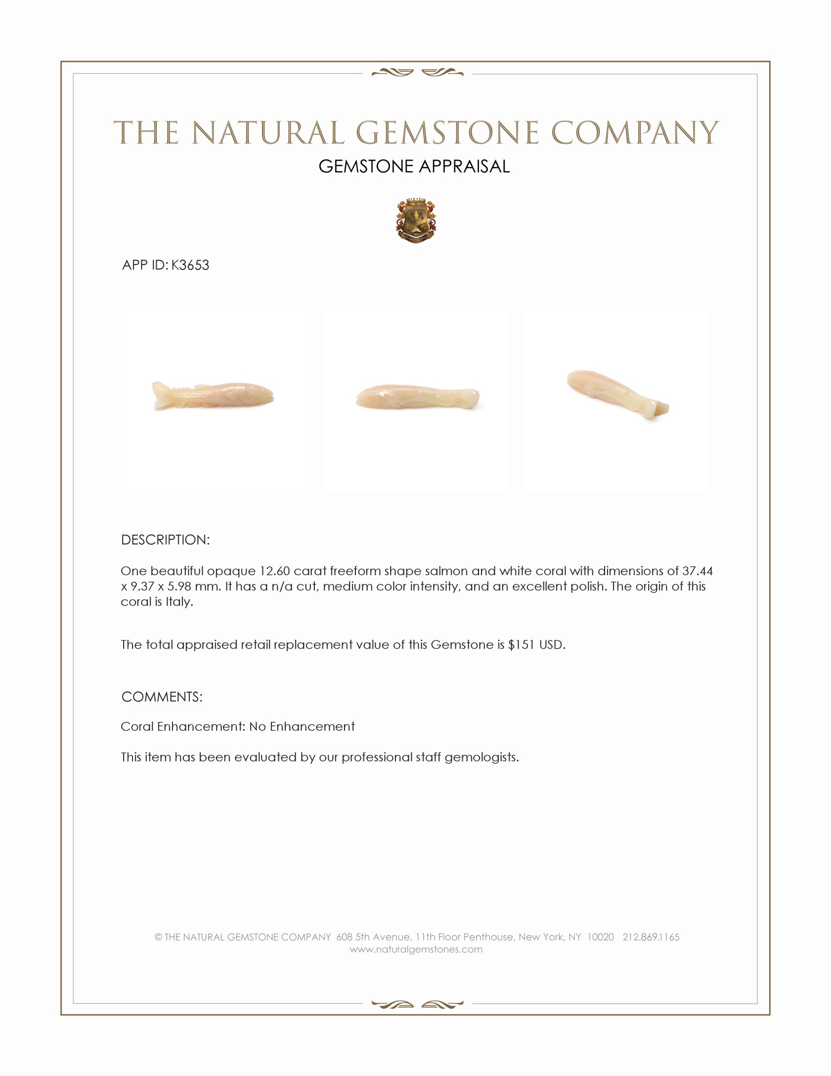 12.60 Ct. Coral from Italy