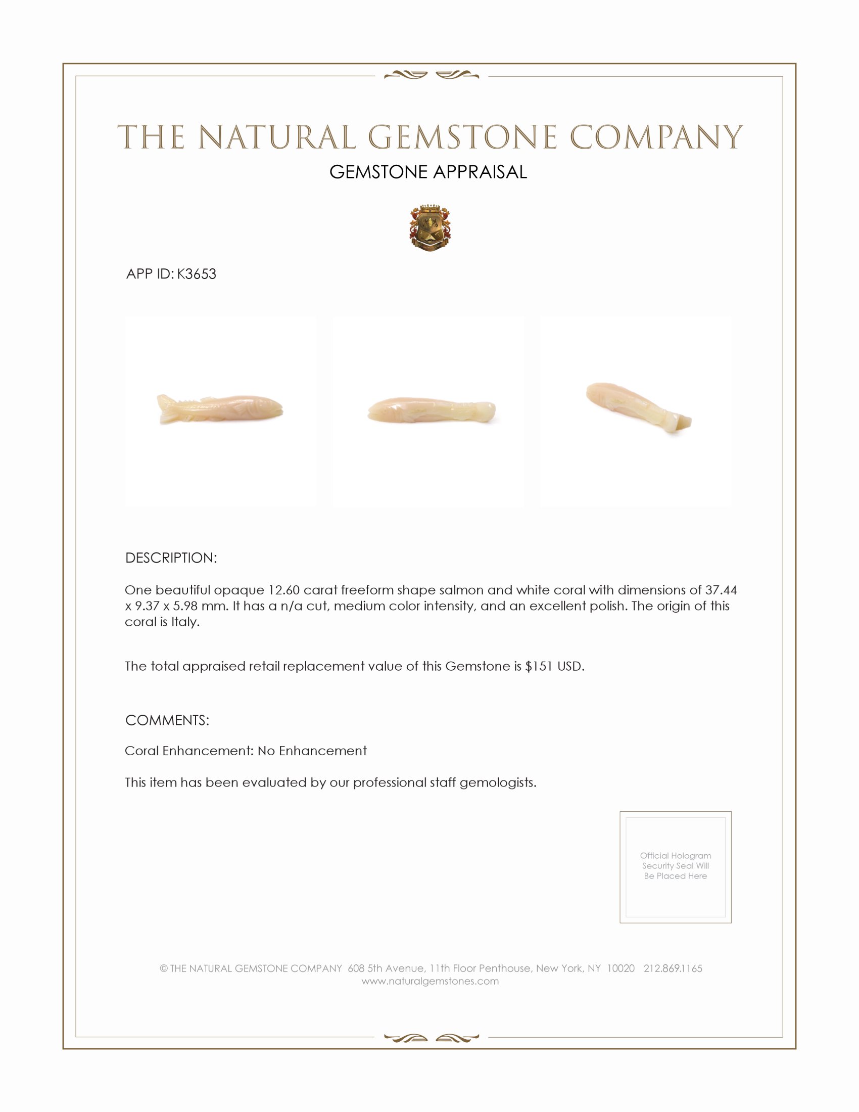 12.60 Ct. Coral from Italy