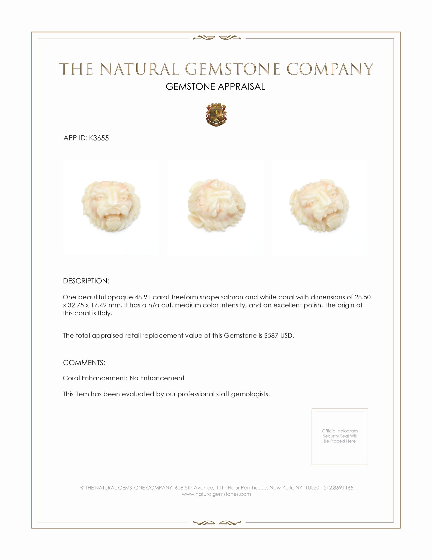 48.91 Ct. Coral from Italy