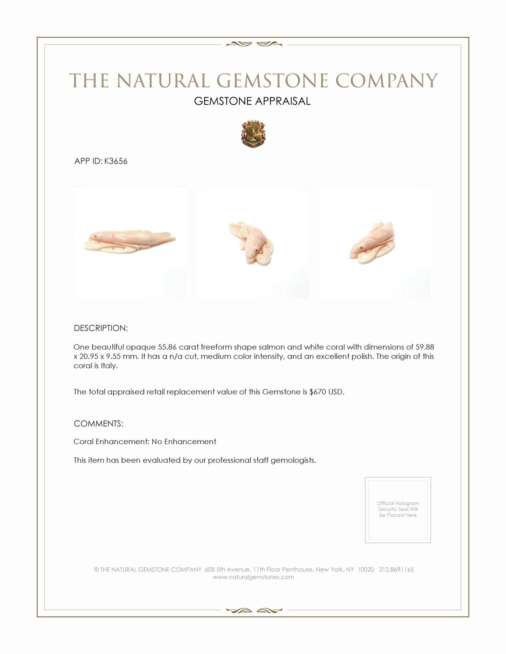 55.86 Ct. Coral from Italy