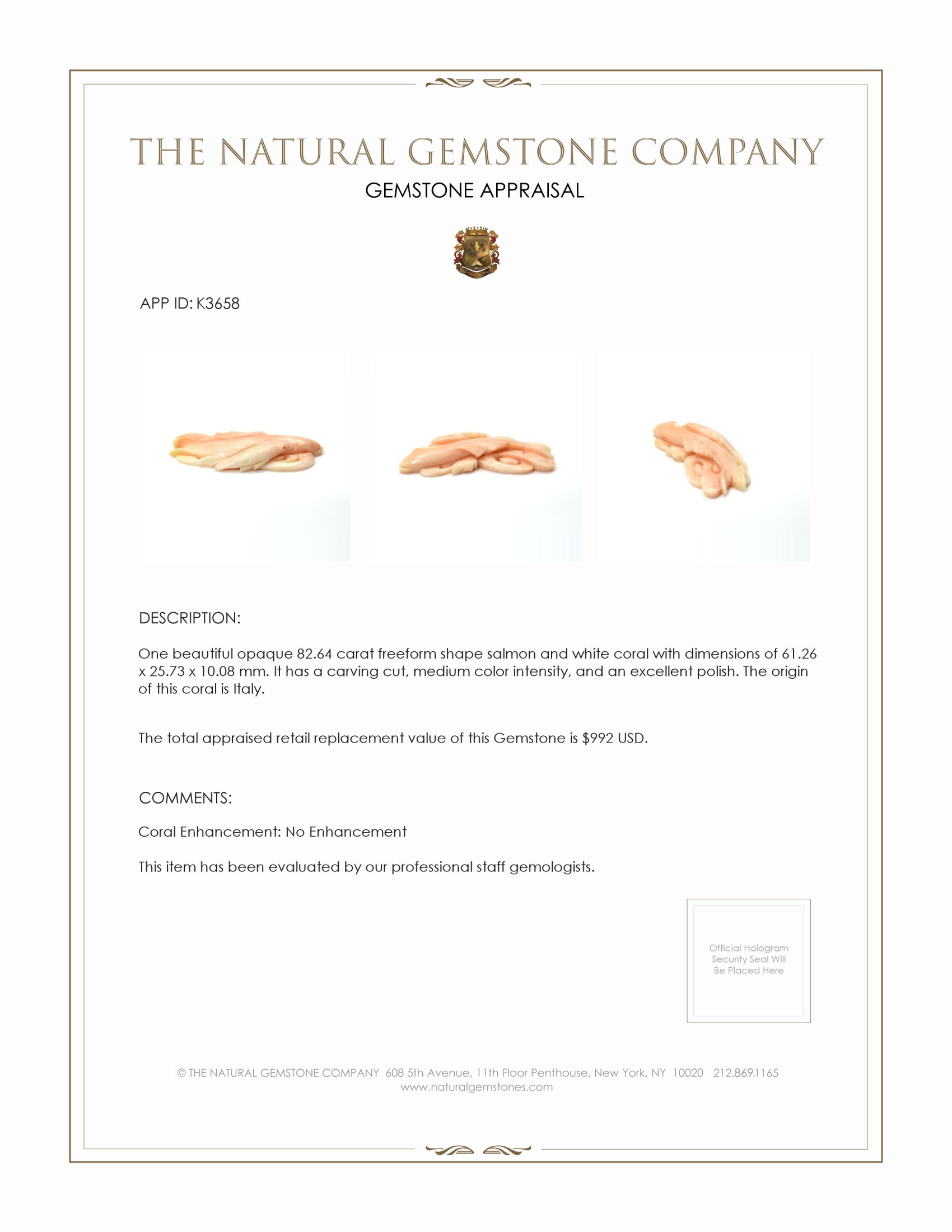 82.64 Ct. Coral from Italy