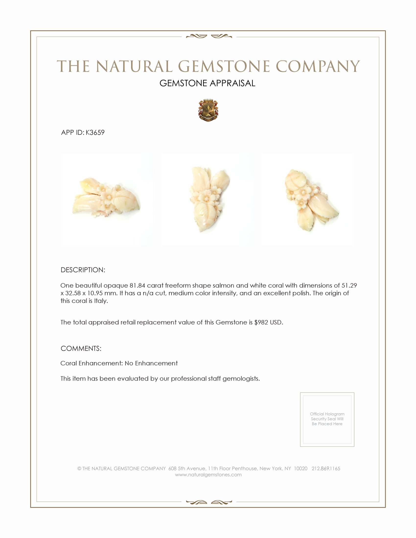 81.84 Ct. Coral from Italy