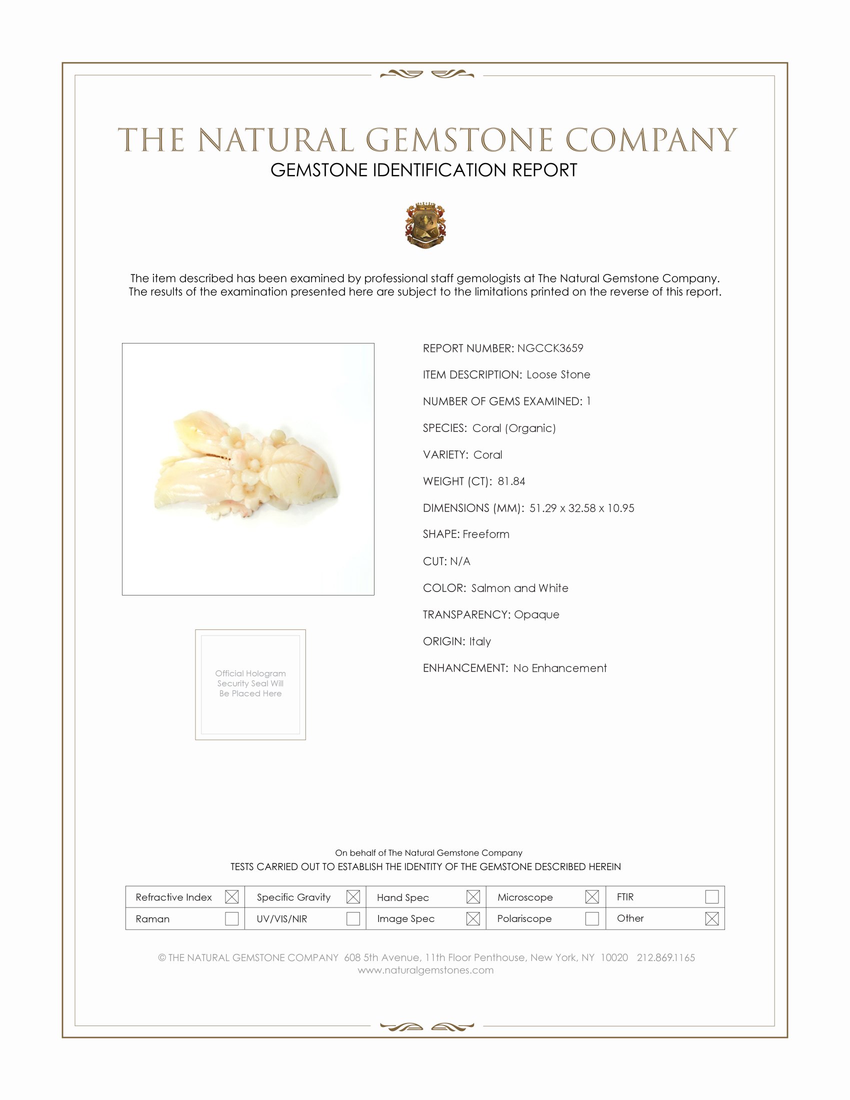 81.84 Ct. Coral from Italy