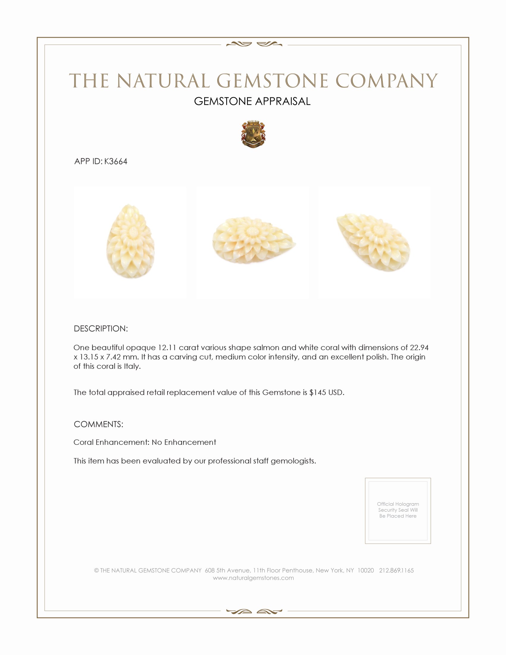 12.11 Ct. Coral from Italy