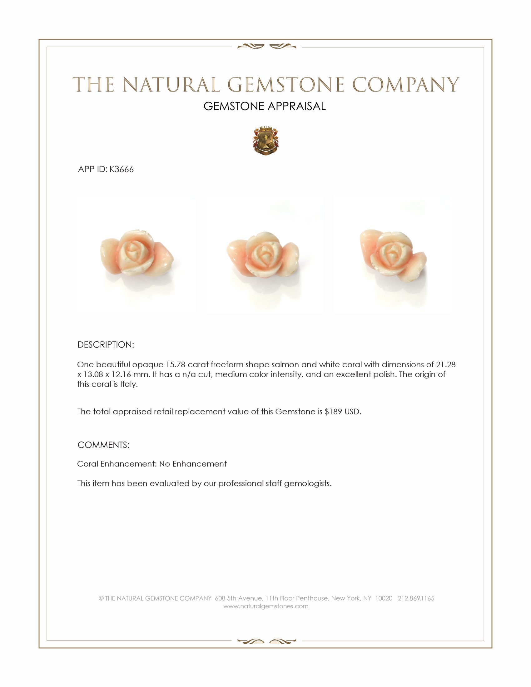 15.78 Ct. Coral from Italy