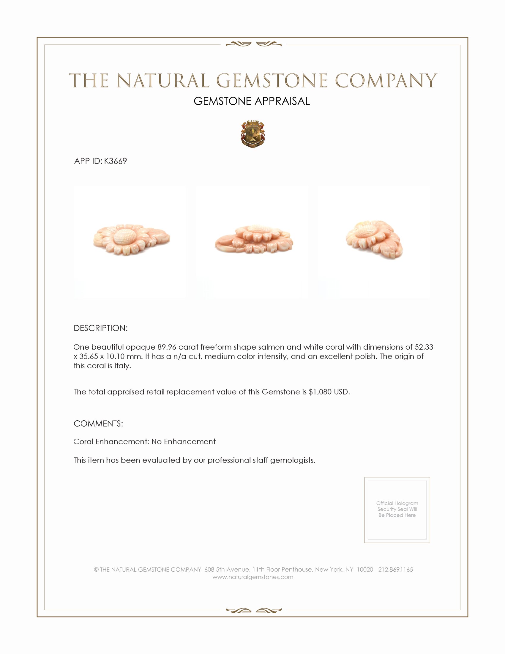 89.96 Ct. Coral from Italy