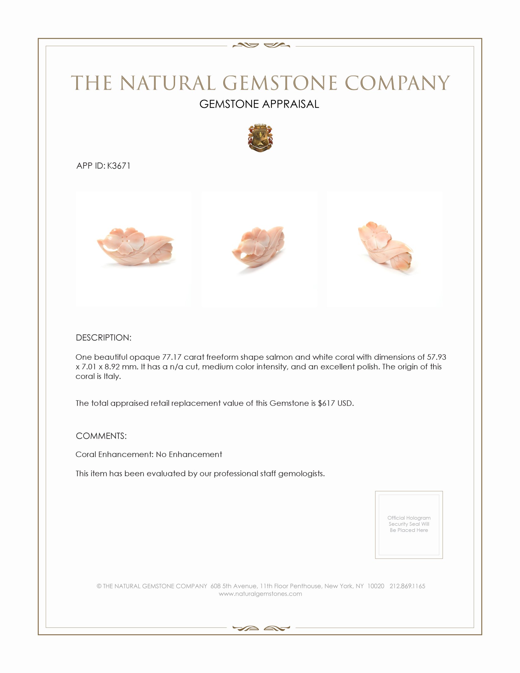 77.17 Ct. Coral from Italy