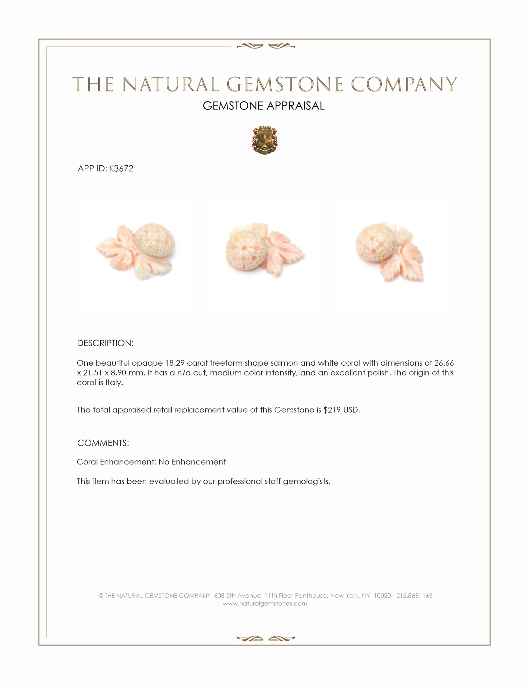 18.29 Ct. Coral from Italy