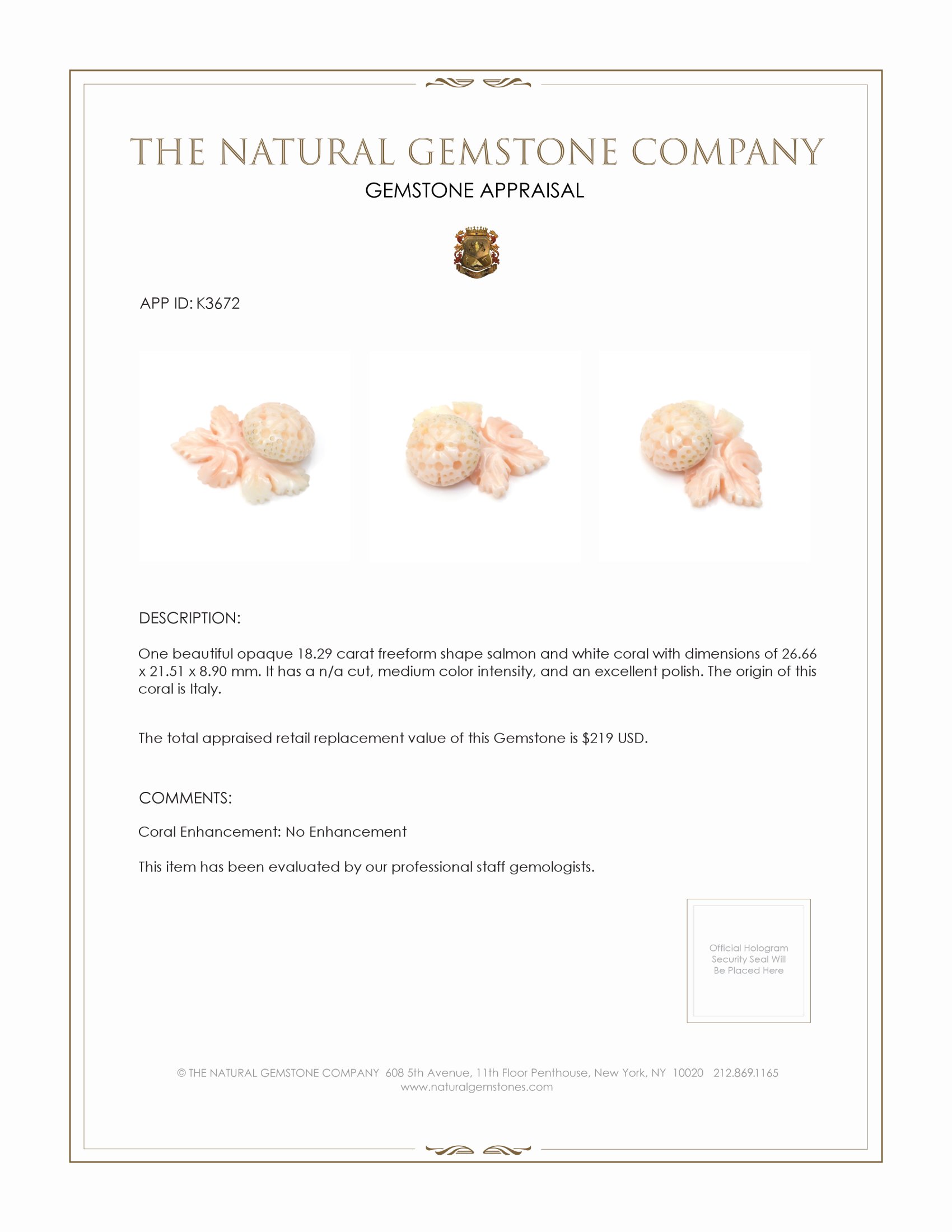 18.29 Ct. Coral from Italy