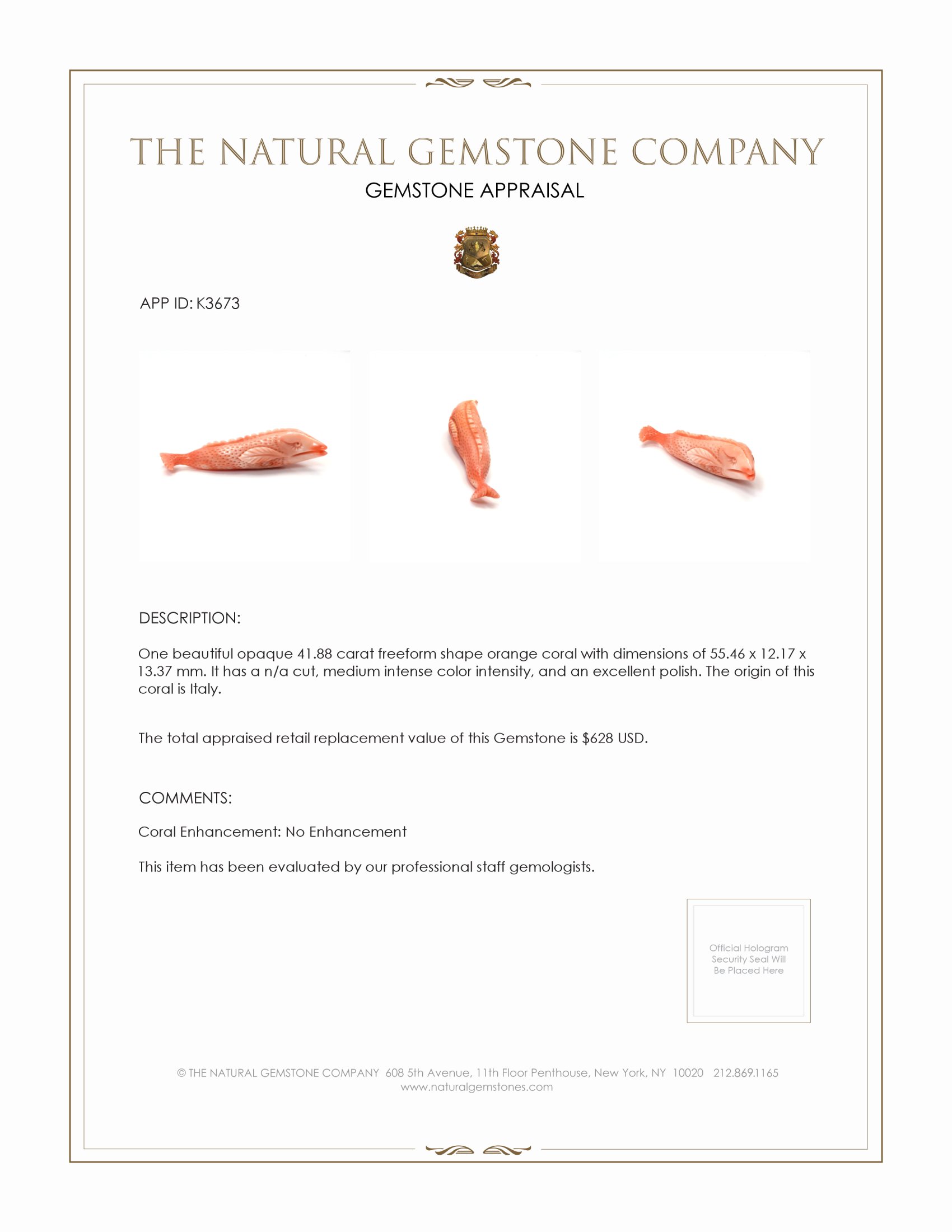 41.88 Ct. Coral from Italy