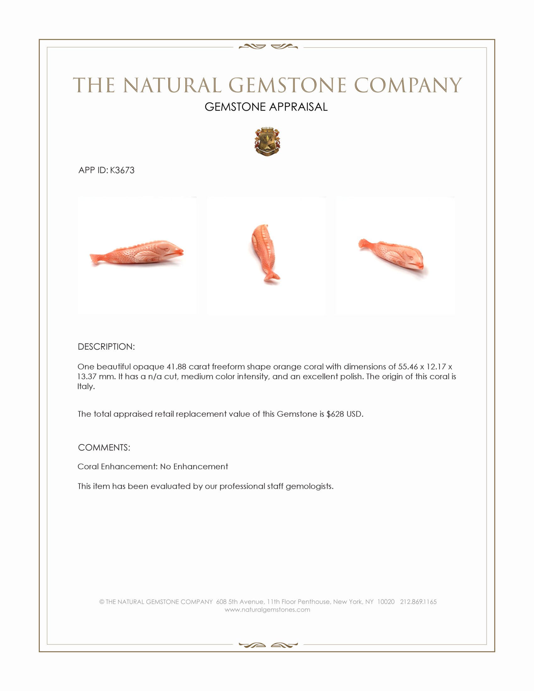 41.88 Ct. Coral from Italy