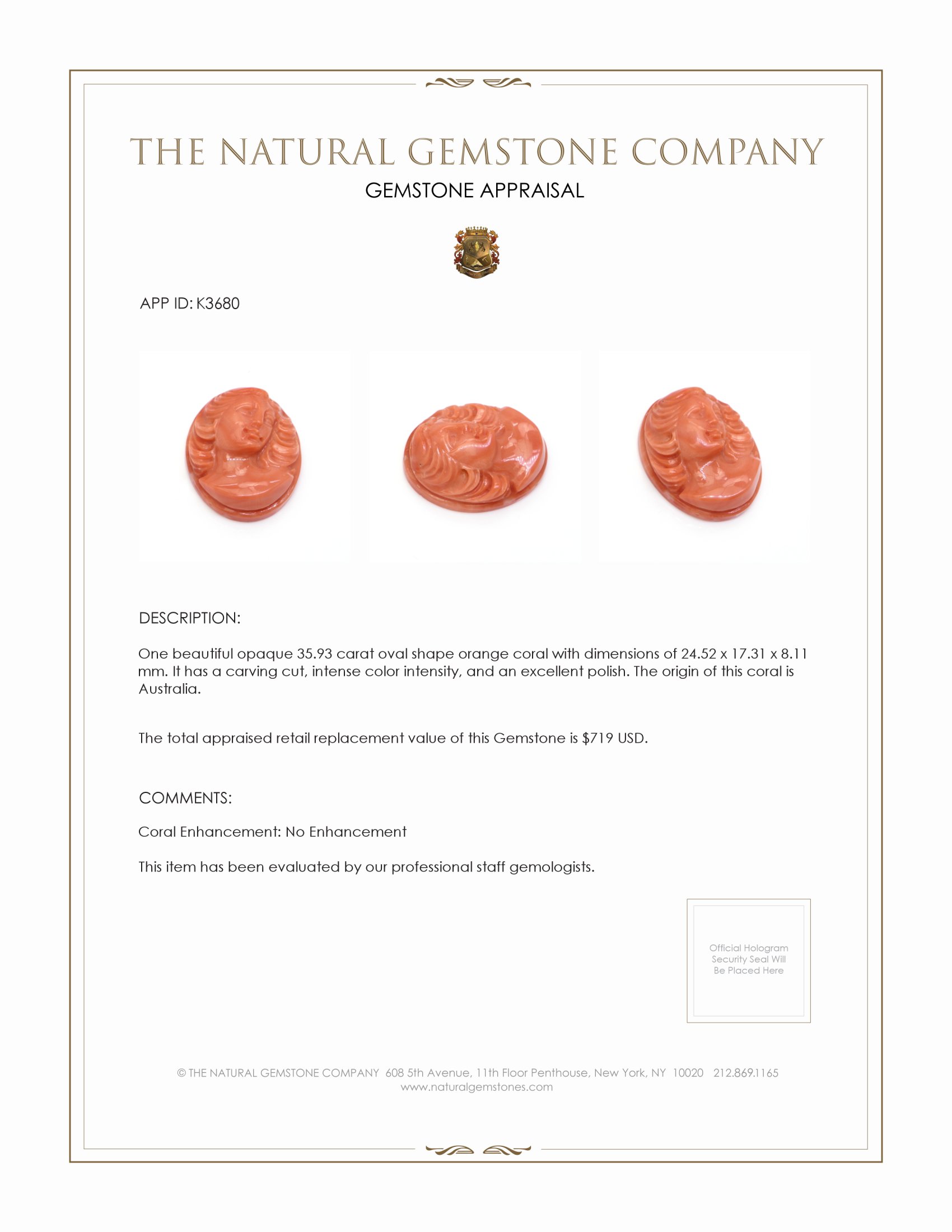 35.93 Ct. Coral from Australia