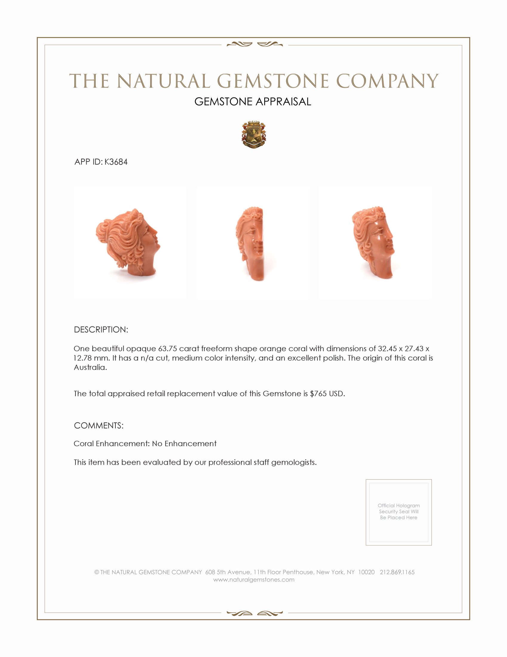 63.75 Ct. Coral from Australia