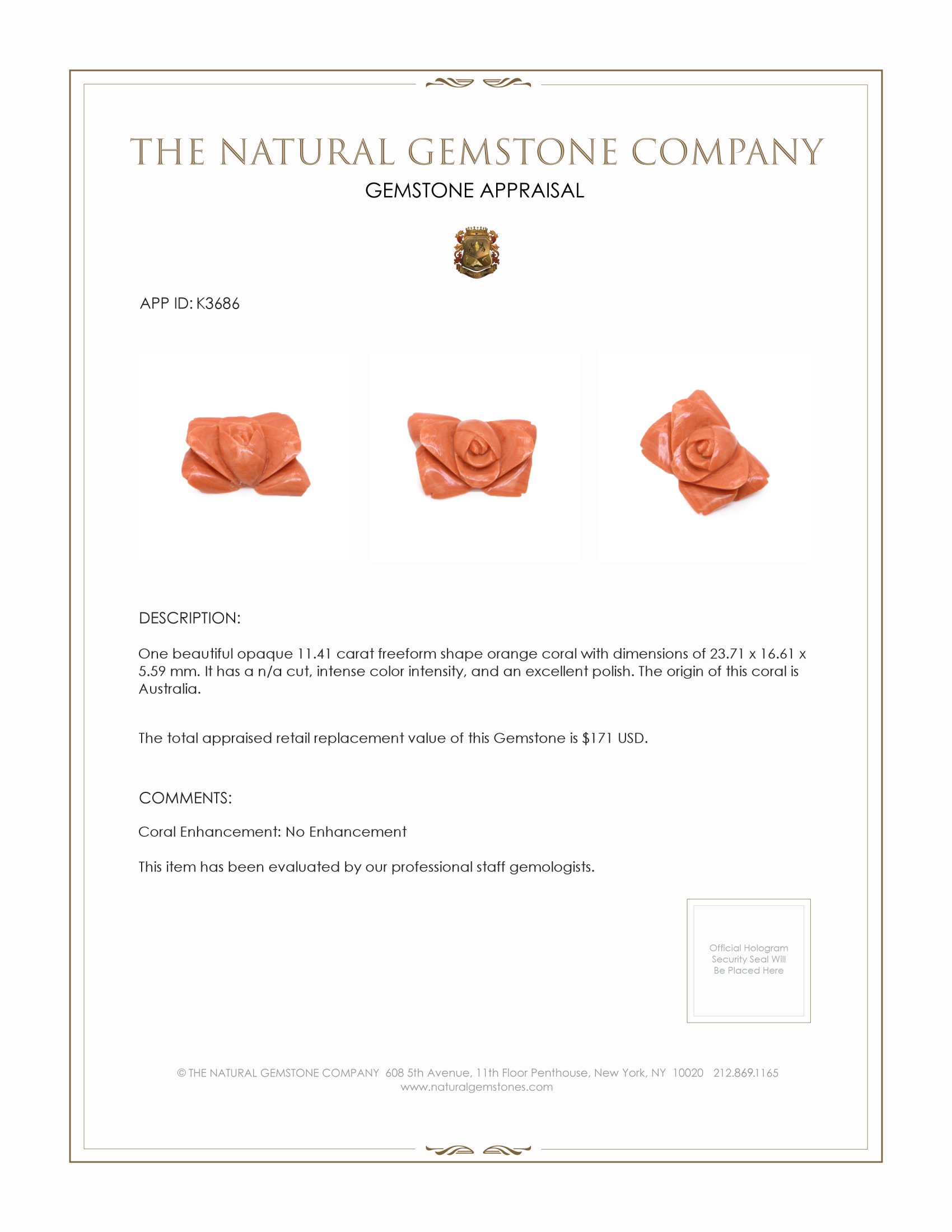 11.41 Ct. Coral from Australia