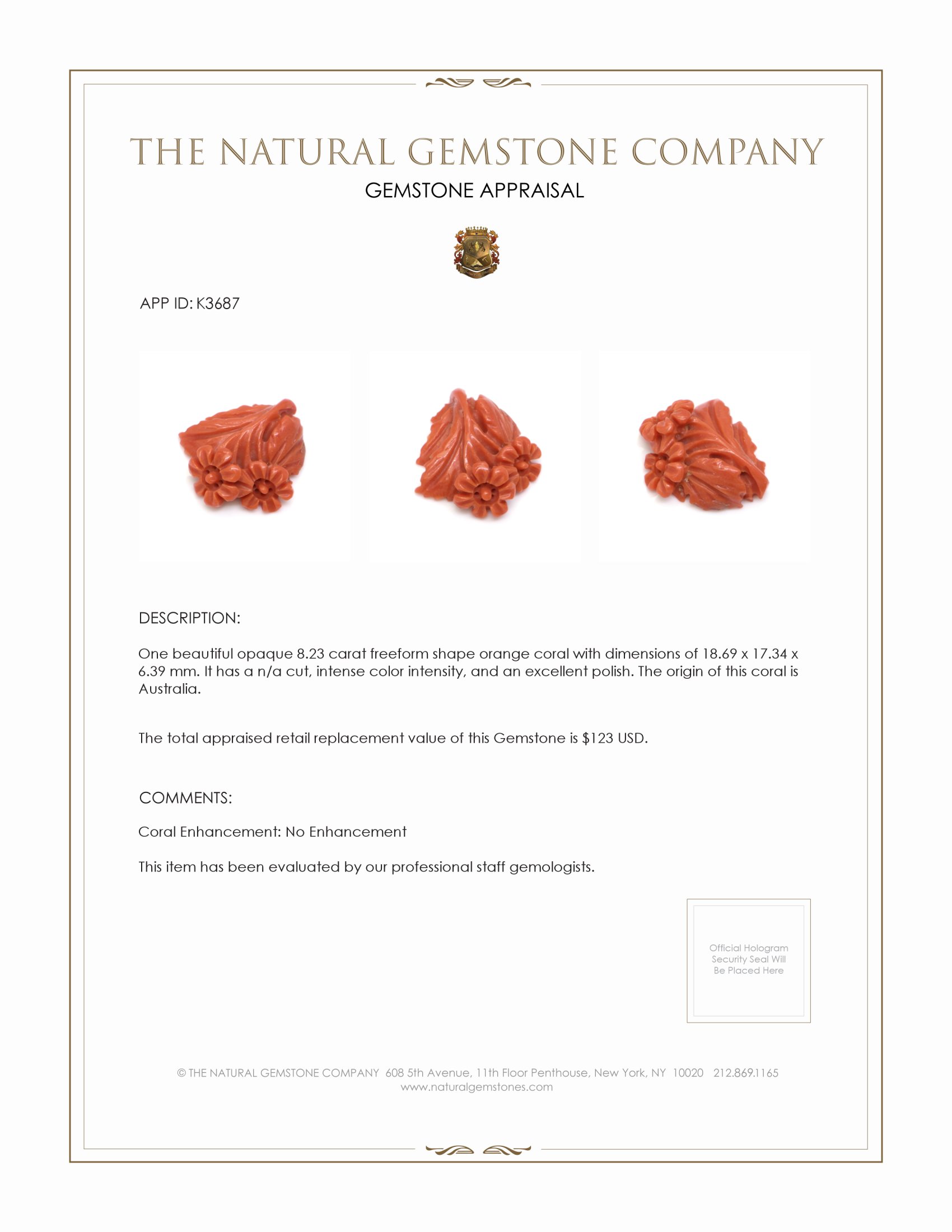 8.23 Ct. Coral from Australia