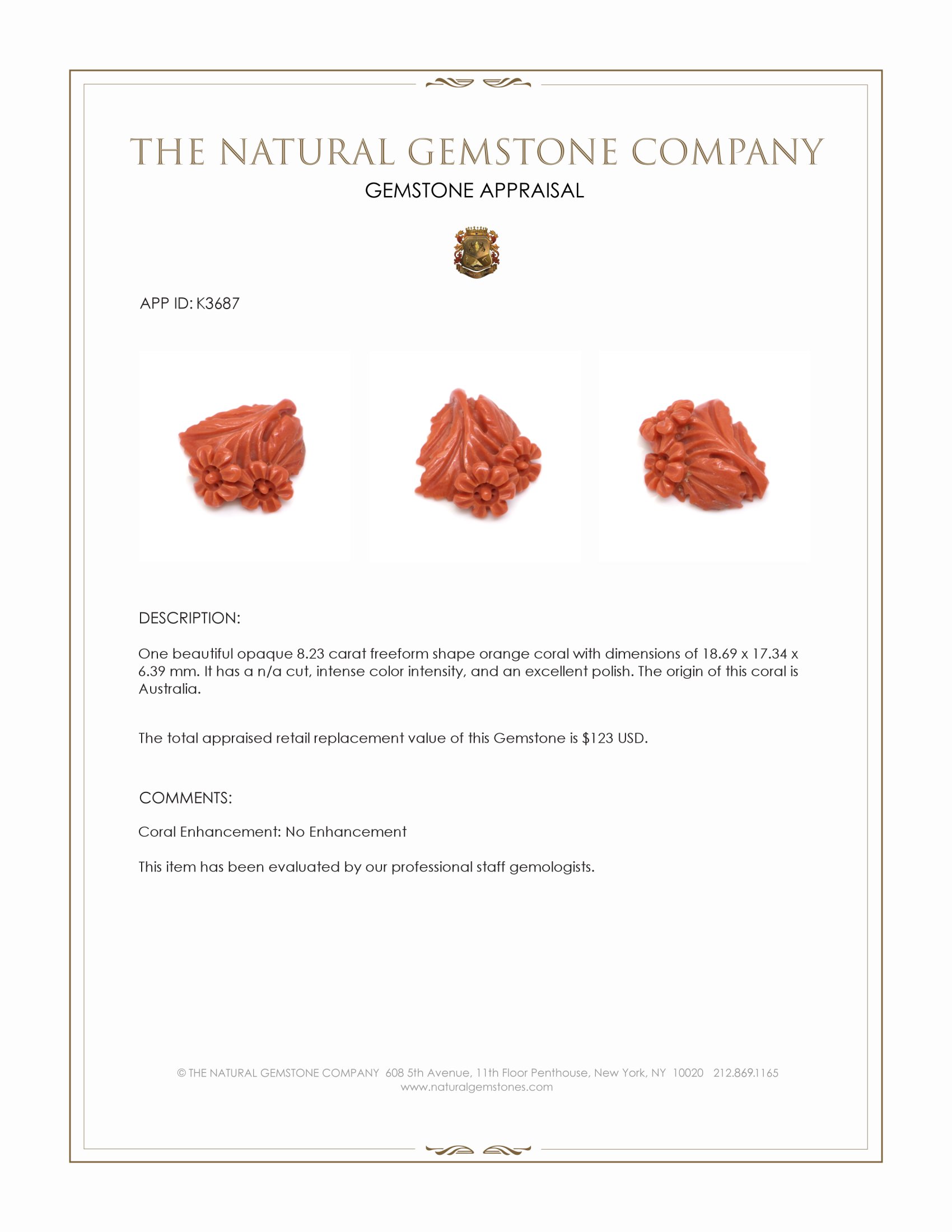 8.23 Ct. Coral from Australia