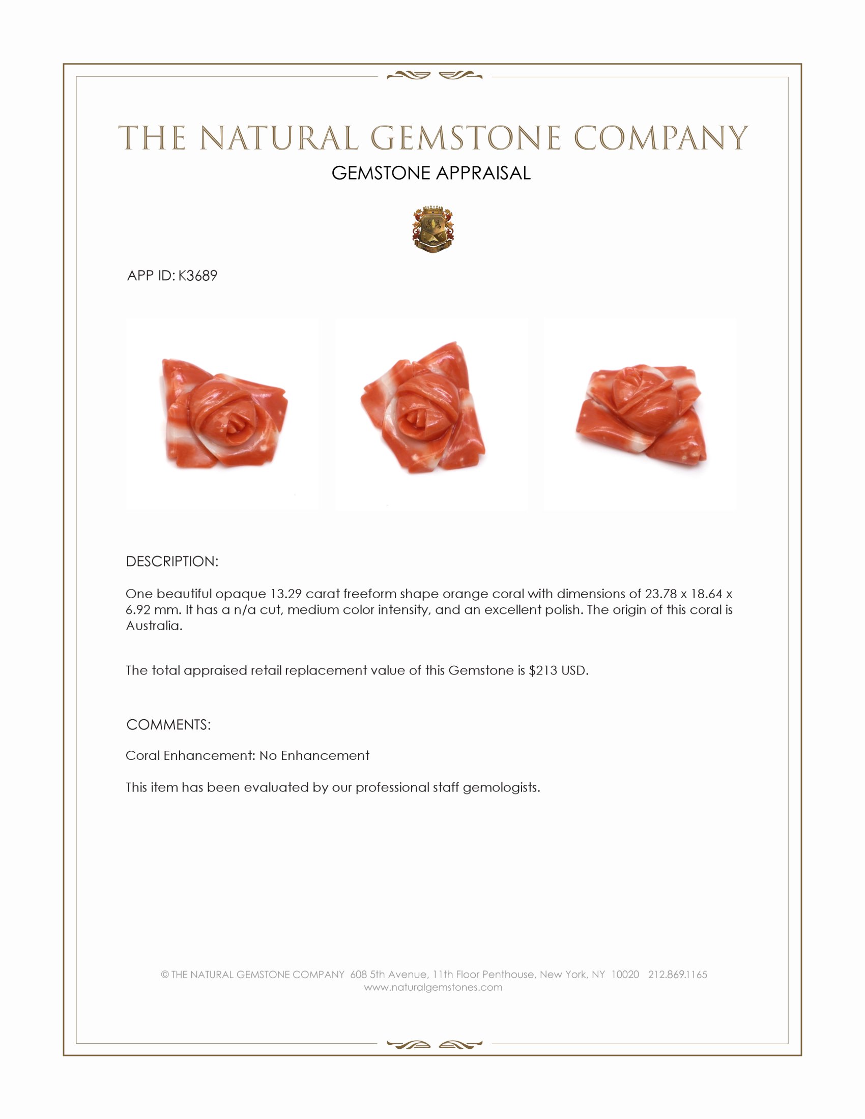 13.29 Ct. Coral from Australia