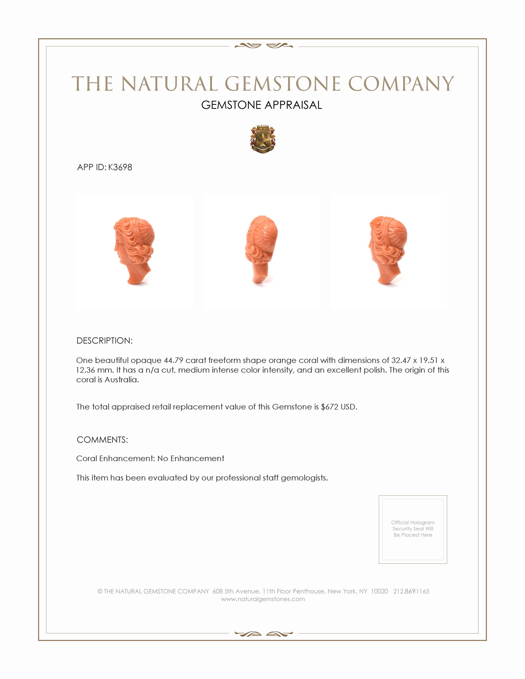 44.79 Ct. Coral from Australia