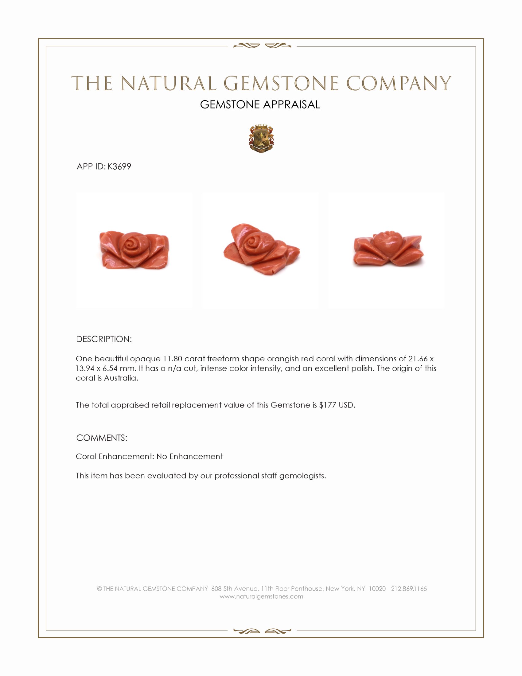 11.80 Ct. Coral from Australia