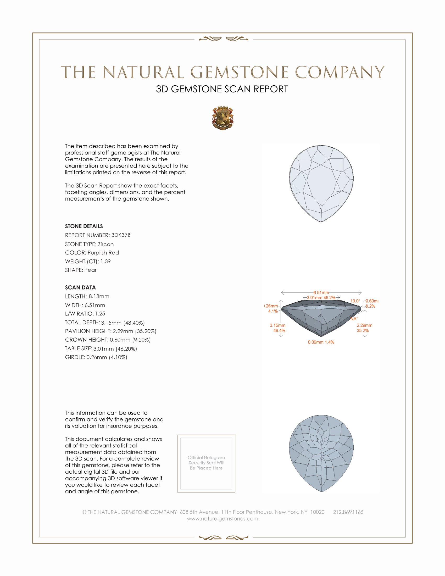 1.39 Ct. Zircon from Ceylon (Sri Lanka)