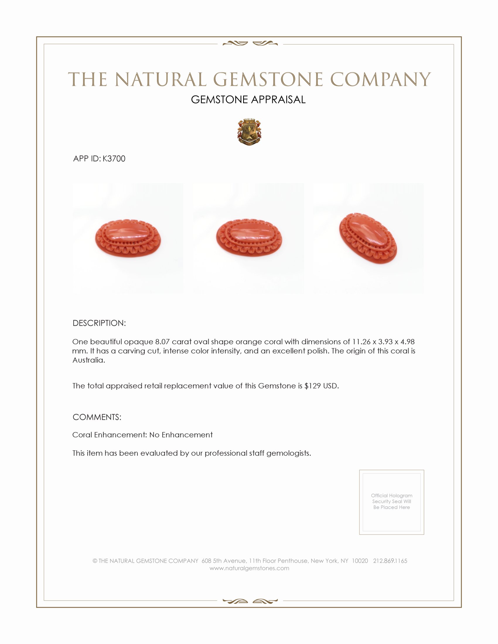 8.07 Ct. Coral from Australia