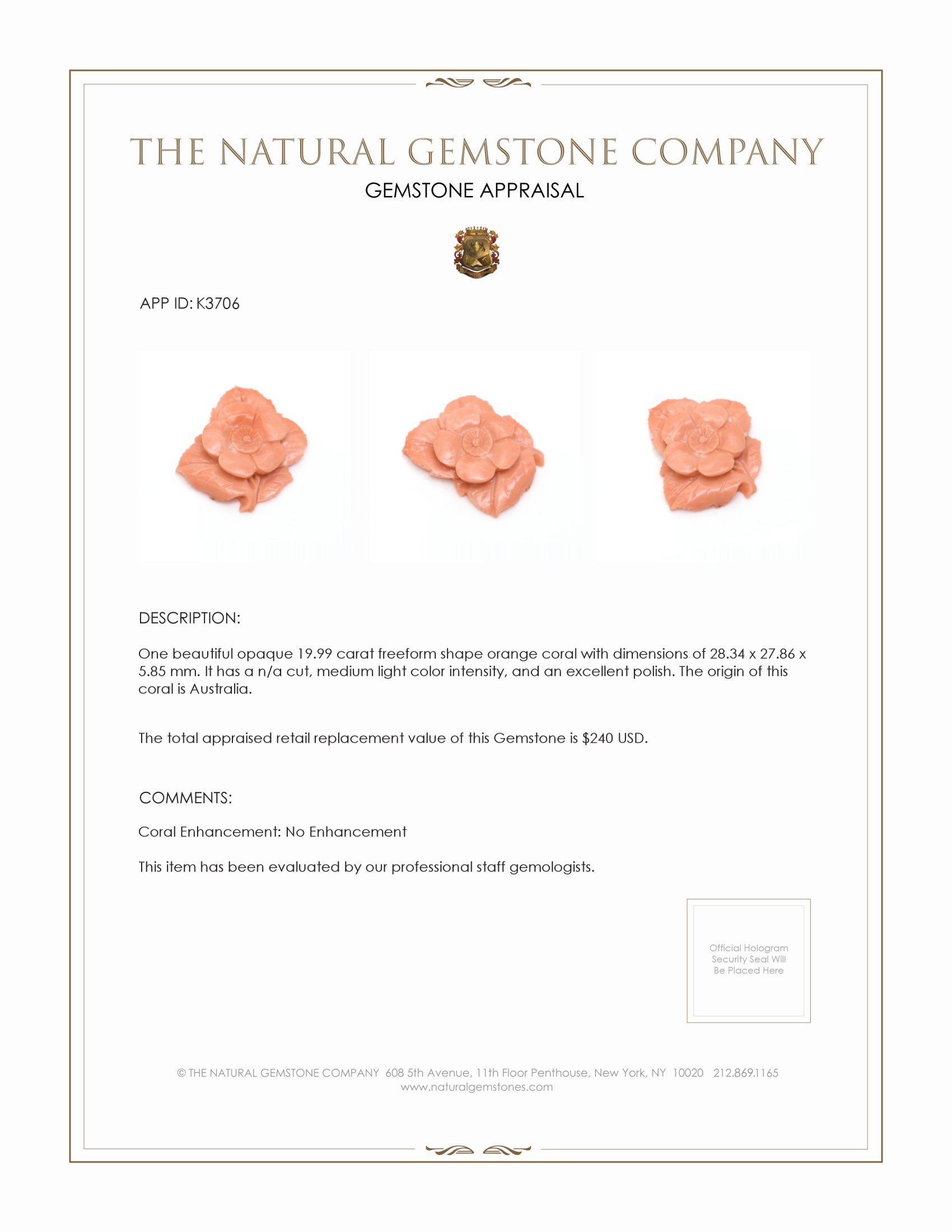 19.99 Ct. Coral from Australia