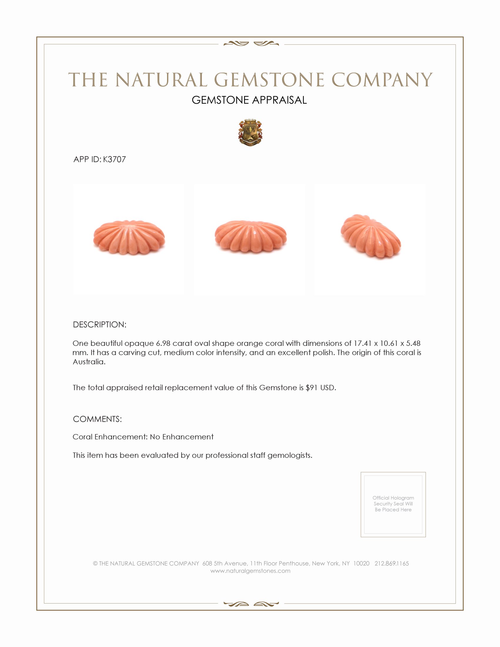 6.98 Ct. Coral from Australia