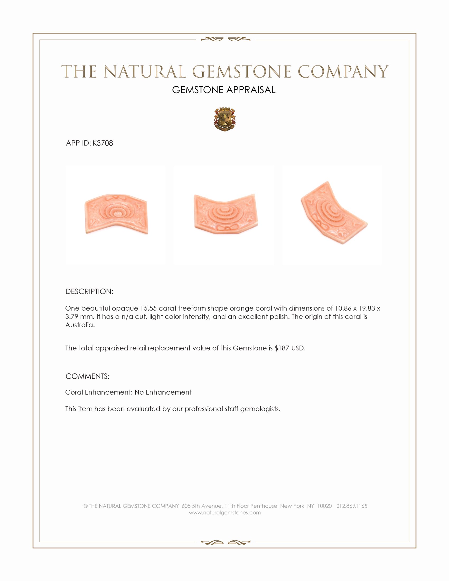 15.55 Ct. Coral from Australia