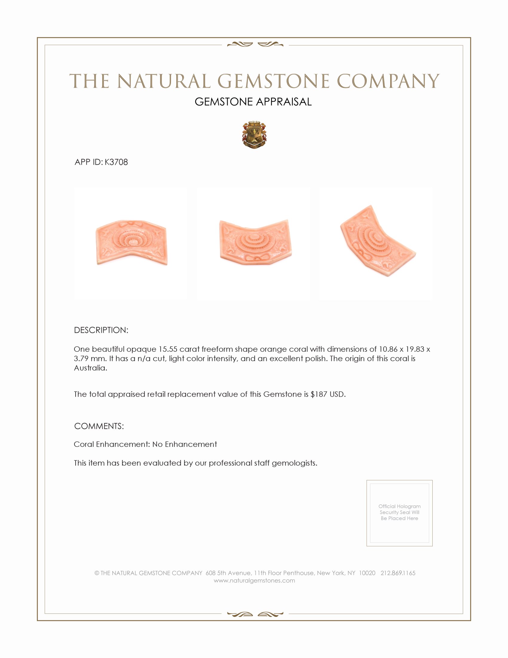 15.55 Ct. Coral from Australia