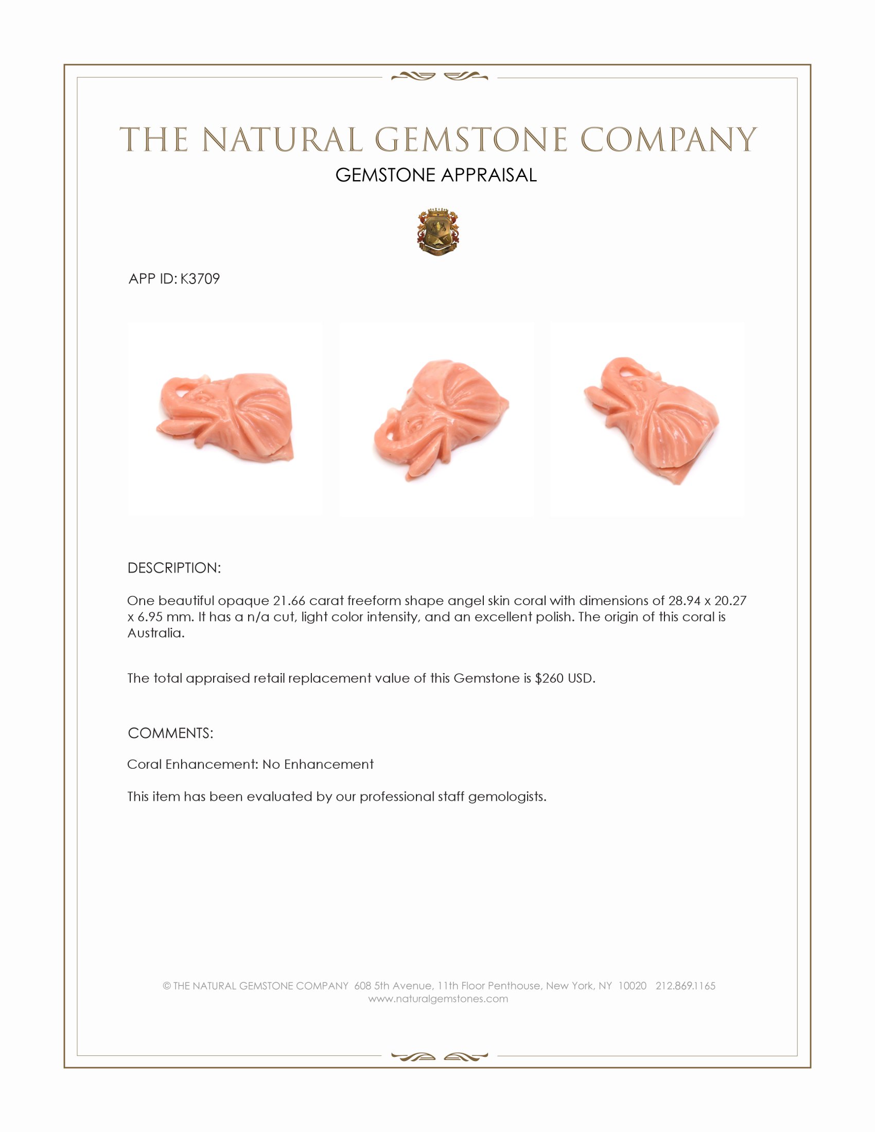 21.66 Ct. Angel Skin (Peach) Coral from Australia