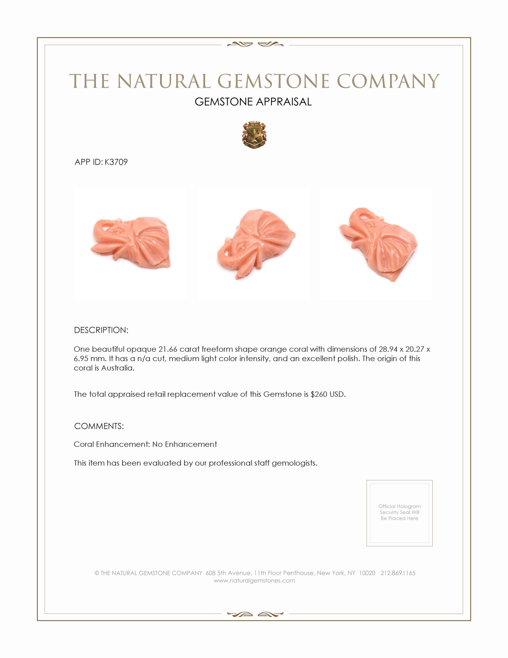 21.66 Ct. Coral from Australia