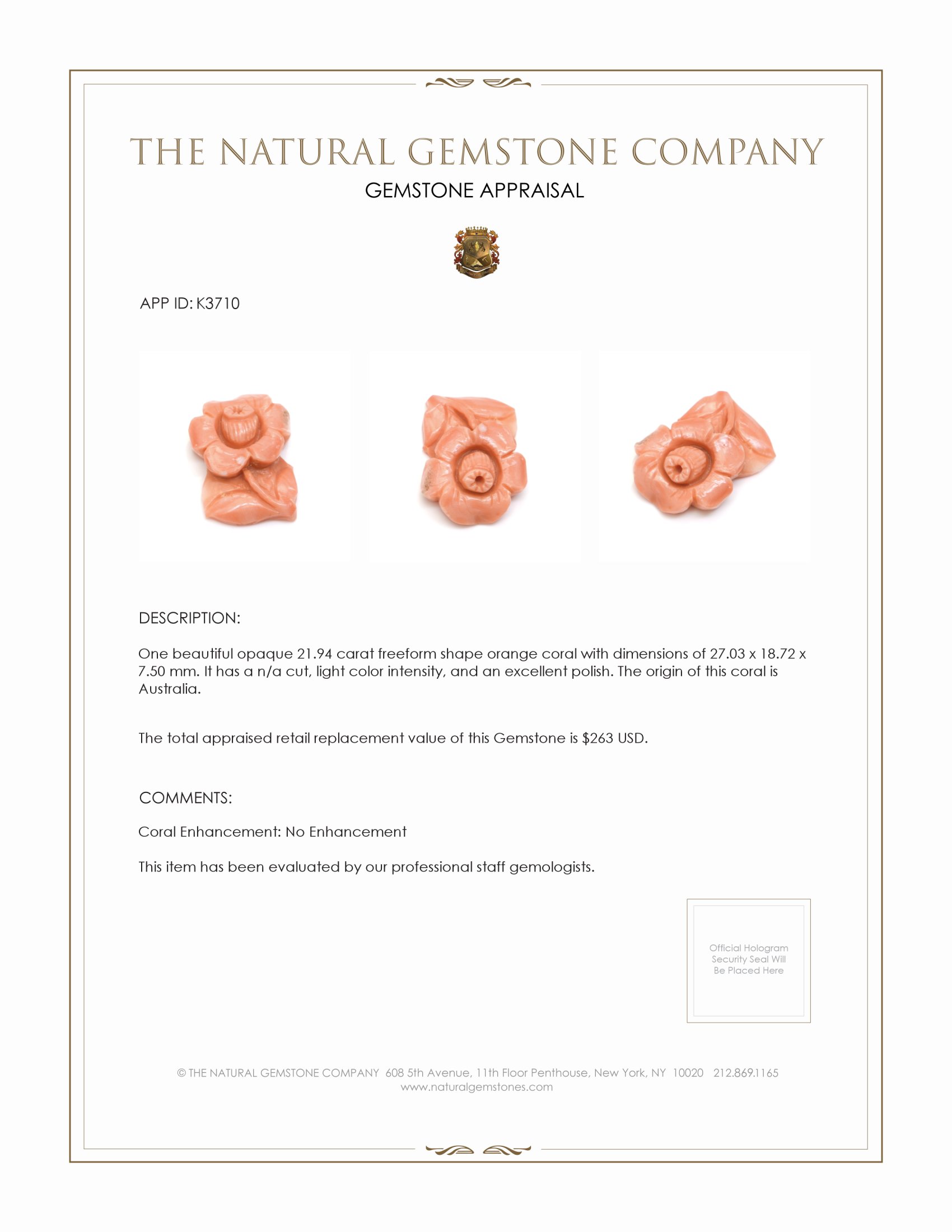 21.94 Ct. Coral from Australia