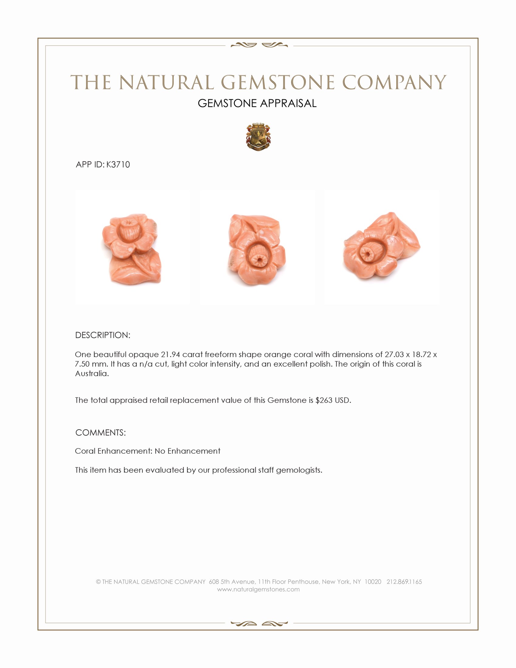 21.94 Ct. Coral from Australia