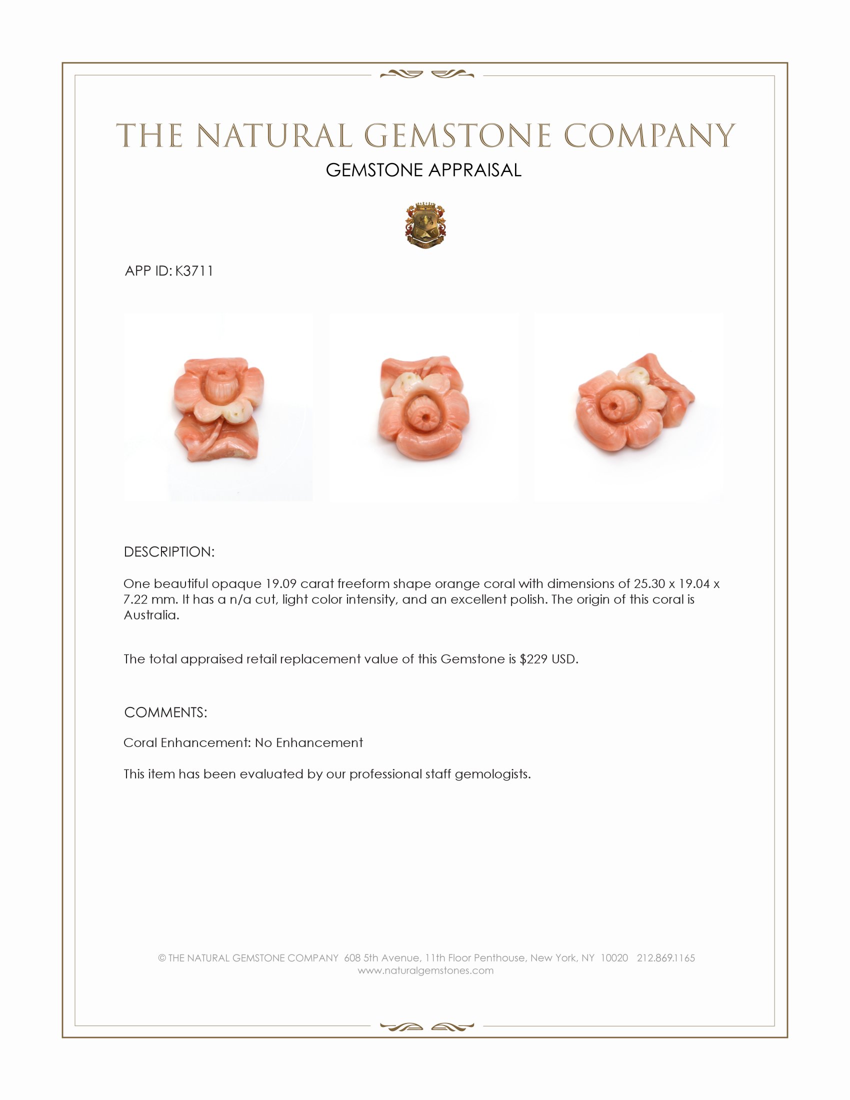 19.09 Ct. Angel Skin (Peach) Coral from Australia