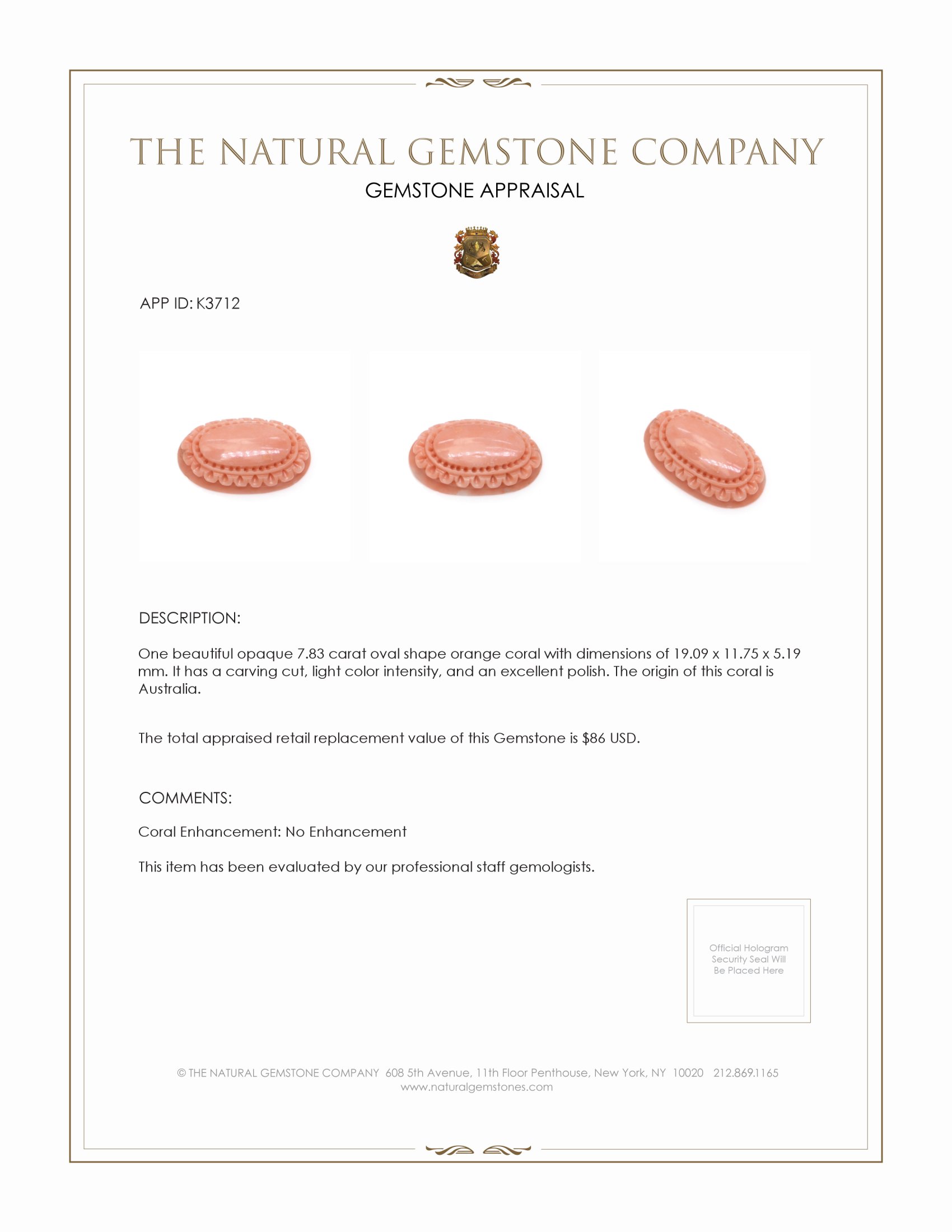 7.83 Ct. Coral from Australia