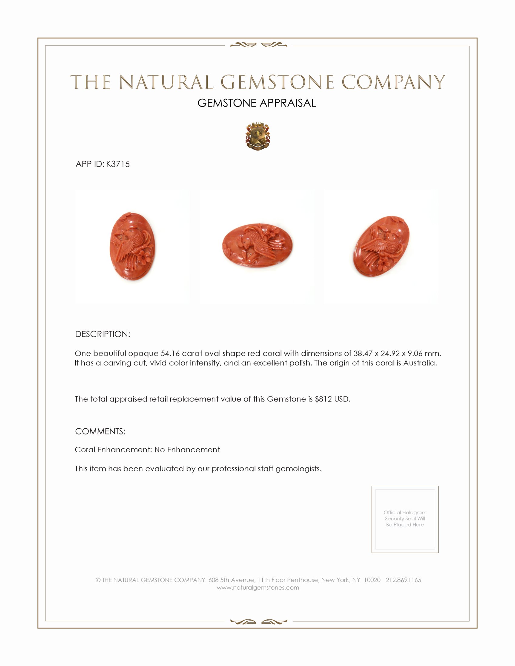 54.16 Ct. Coral from Australia